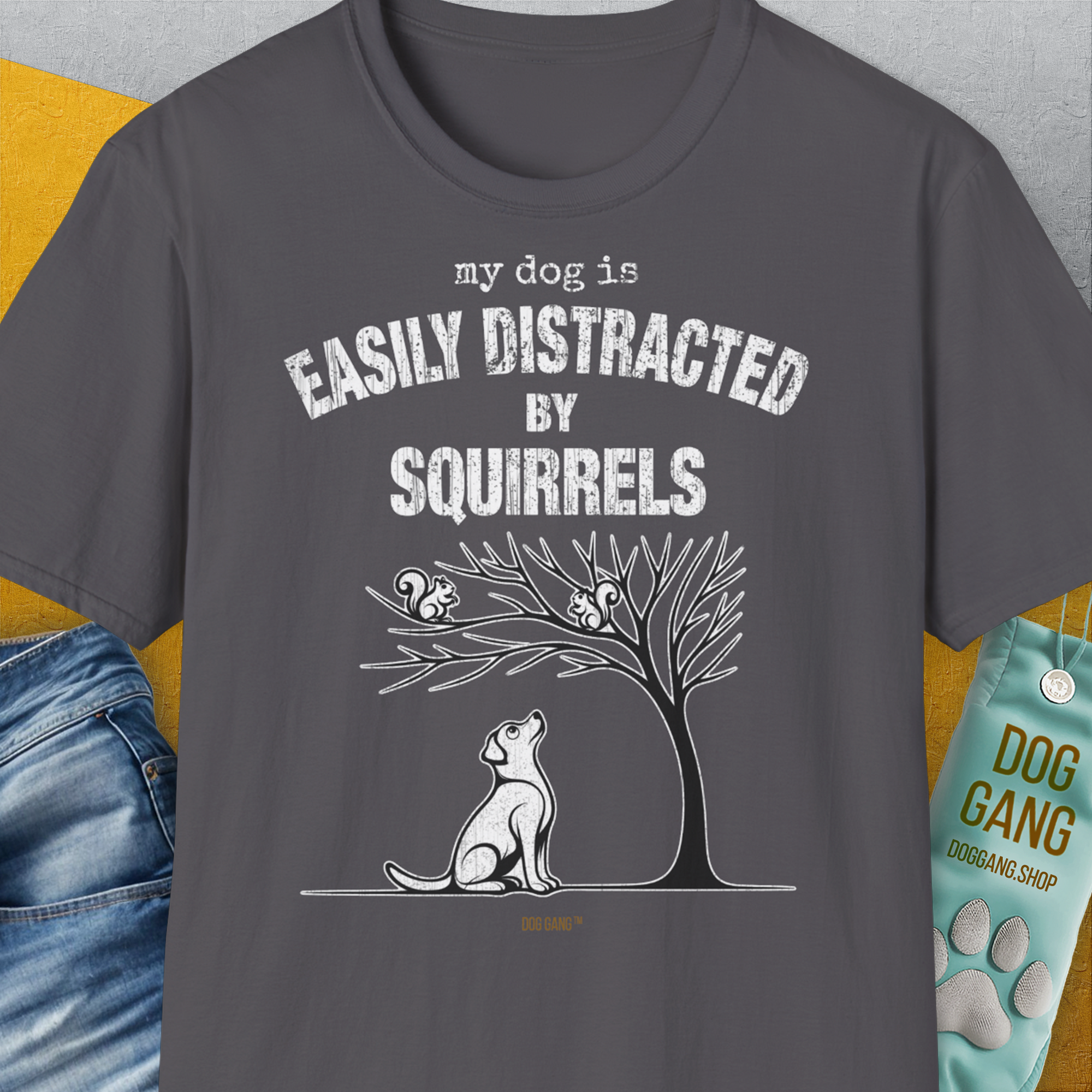 My Dog Is Easily Distracted By - Volume 1: Squirrels, Unisex T-Shirt-Charcoal, Design by Dog Gang