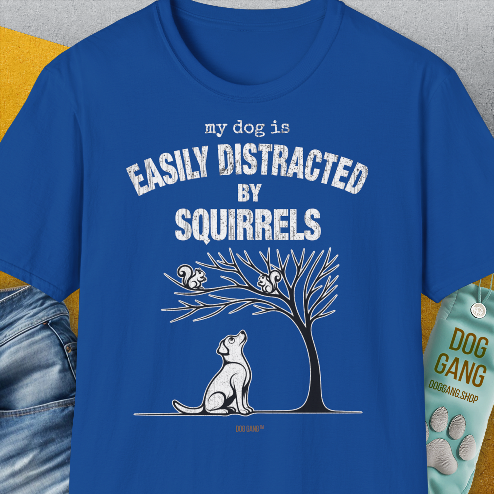 My Dog Is Easily Distracted By - Volume 1: Squirrels, Unisex T-Shirt-Royal, Design by Dog Gang