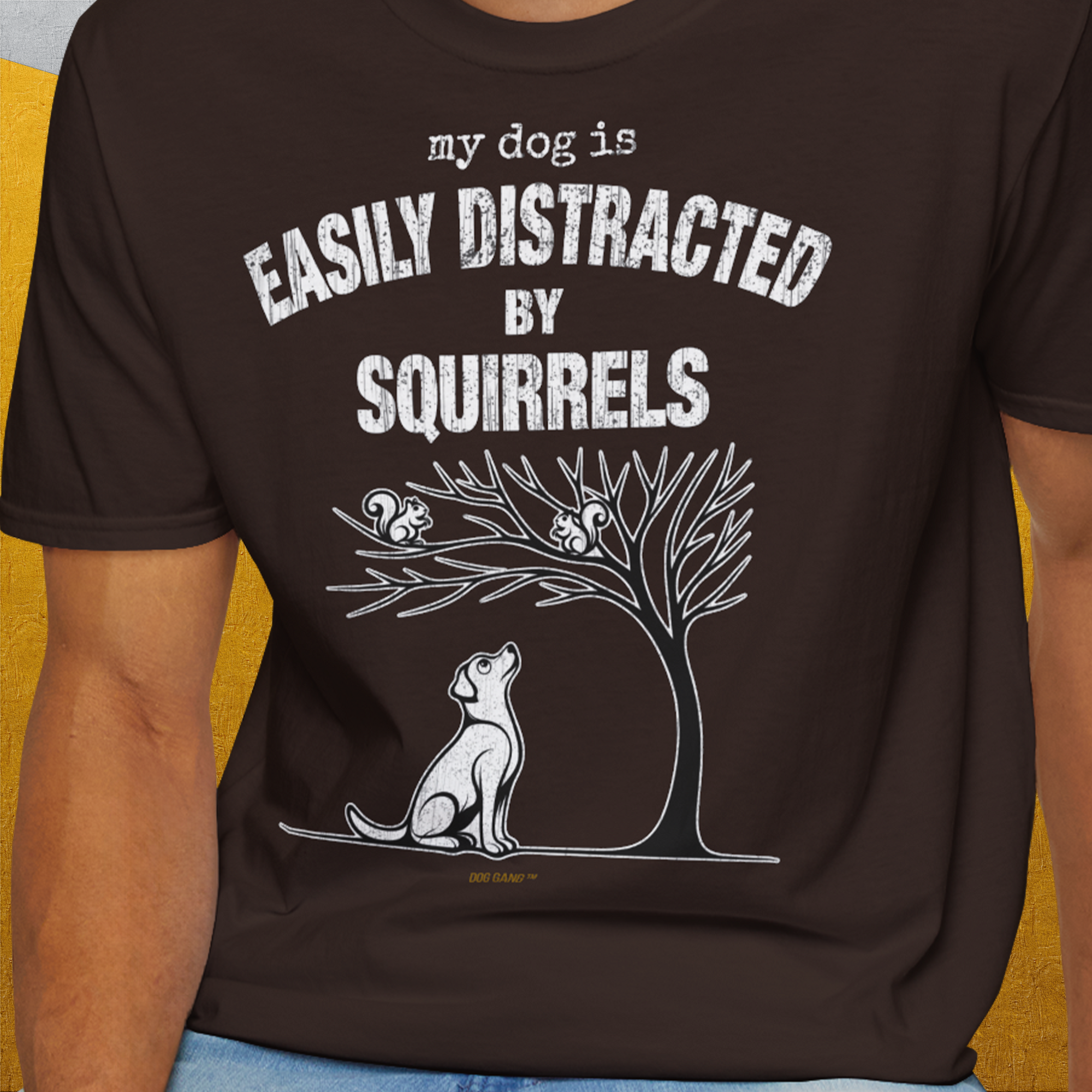 My Dog Is Easily Distracted By - Volume 1: Squirrels, Unisex T-Shirt-. For dog lovers and dog owners. Design by Dog Gang