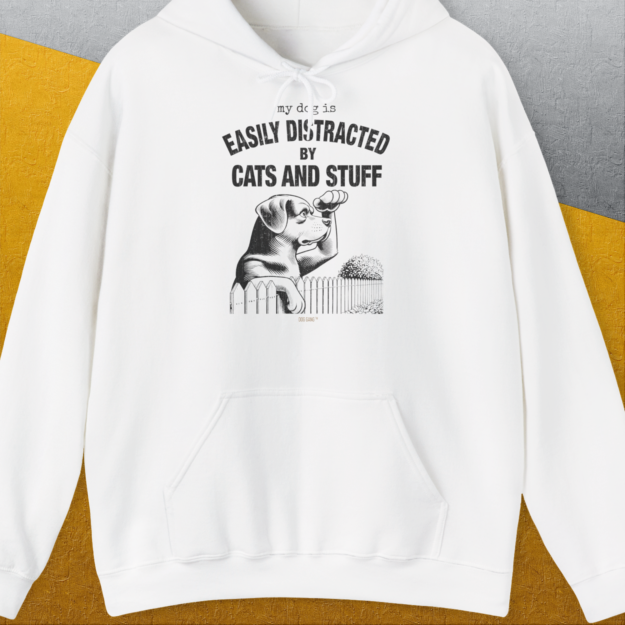 My Dog Is Easily Distracted By - Volume 2: Cats And Stuff, Unisex Hoodie-White, Design by Dog Gang