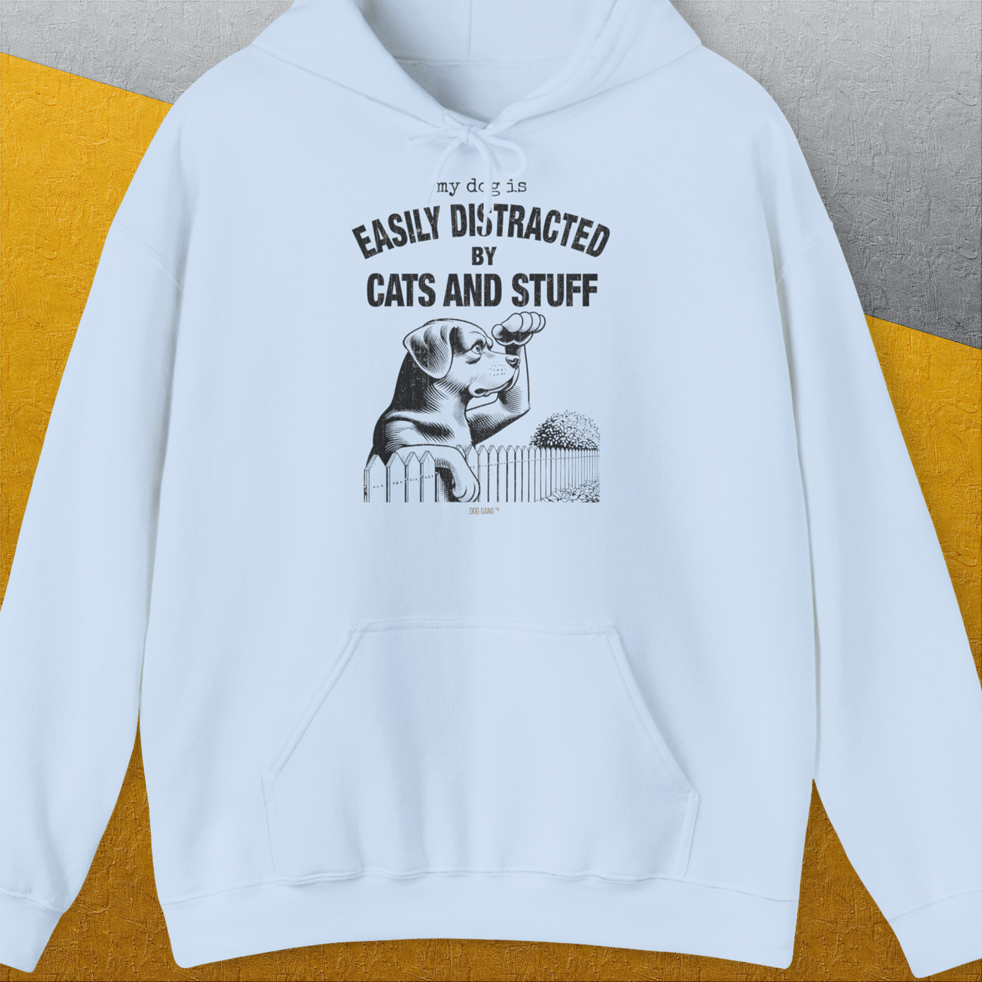 My Dog Is Easily Distracted By - Volume 2: Cats And Stuff, Unisex Hoodie-Light Blue, Design by Dog Gang