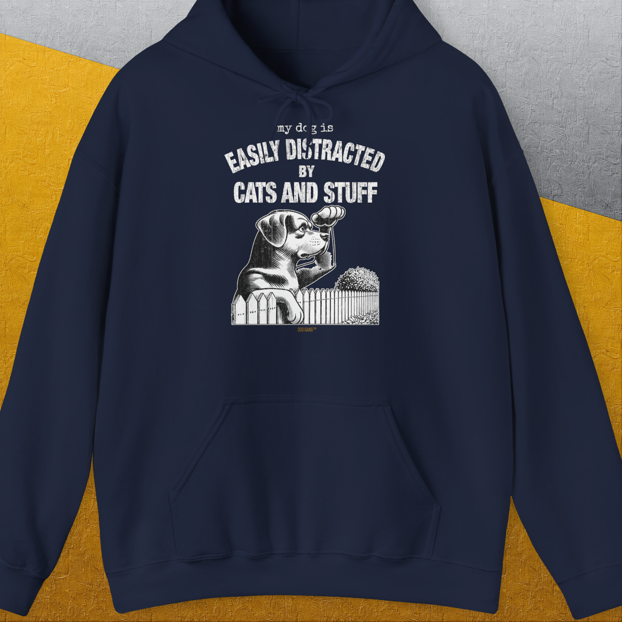 My Dog Is Easily Distracted By - Volume 2: Cats And Stuff, Unisex Hoodie-Navy, Design by Dog Gang