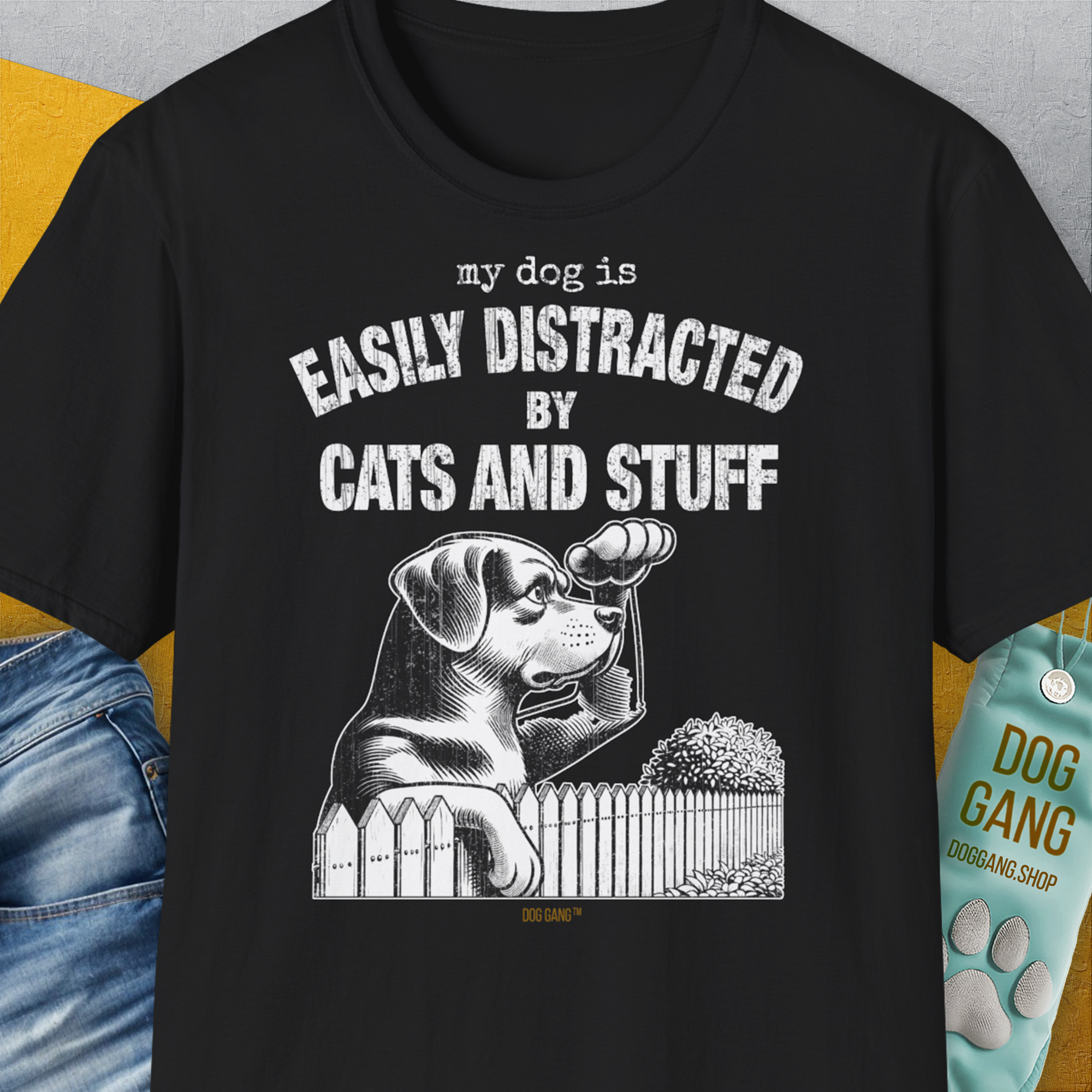 My Dog Is Easily Distracted By - Volume 2: Cats And Stuff, Unisex T-Shirt-Black, Design by Dog Gang