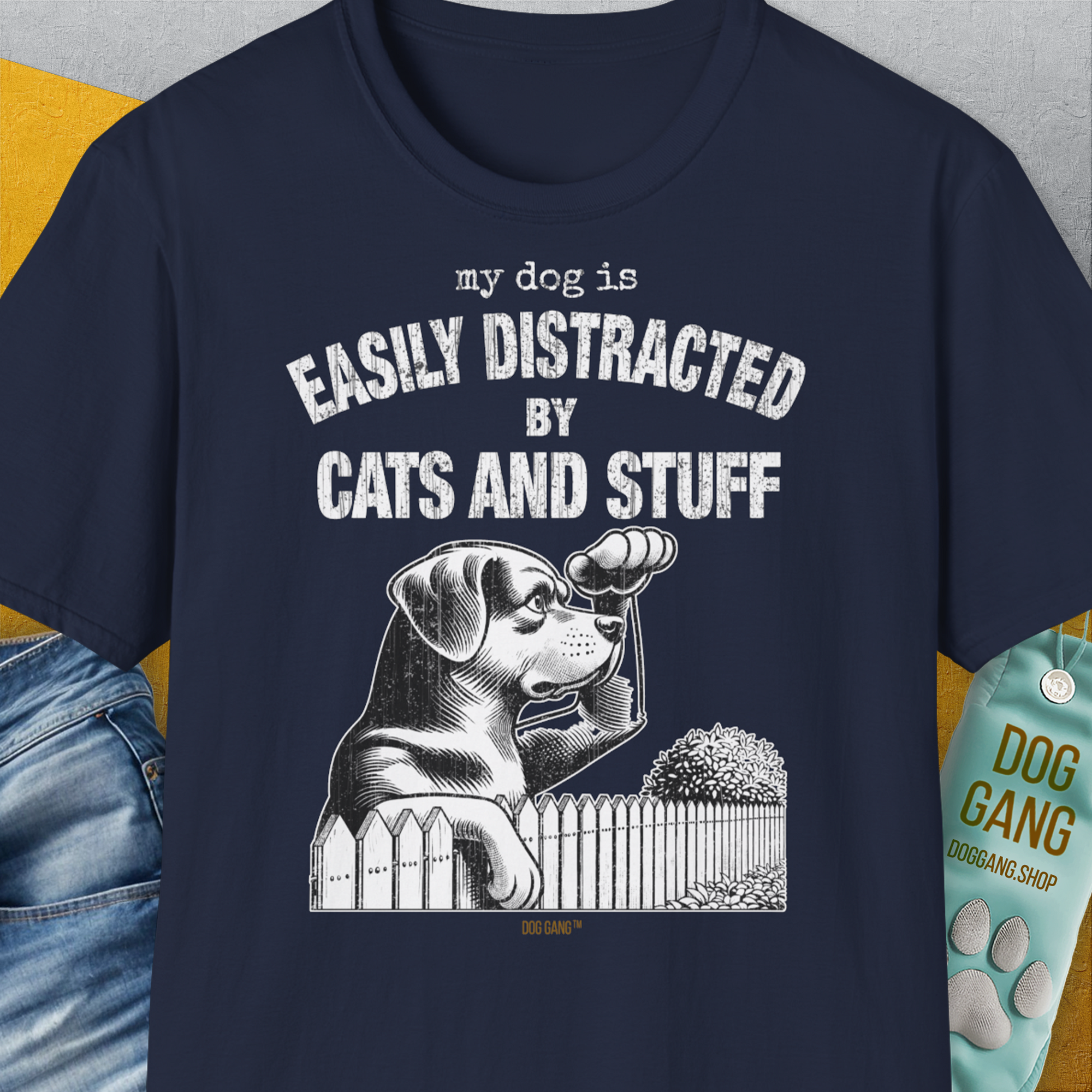 My Dog Is Easily Distracted By - Volume 2: Cats And Stuff, Unisex T-Shirt-Navy, Design by Dog Gang