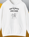 My Dog Is Easily Distracted By - Volume 3: Love And Hugs, Unisex Hoodie-White. A perfect gift for dog lovers and dog owners. Design by Dog Gang