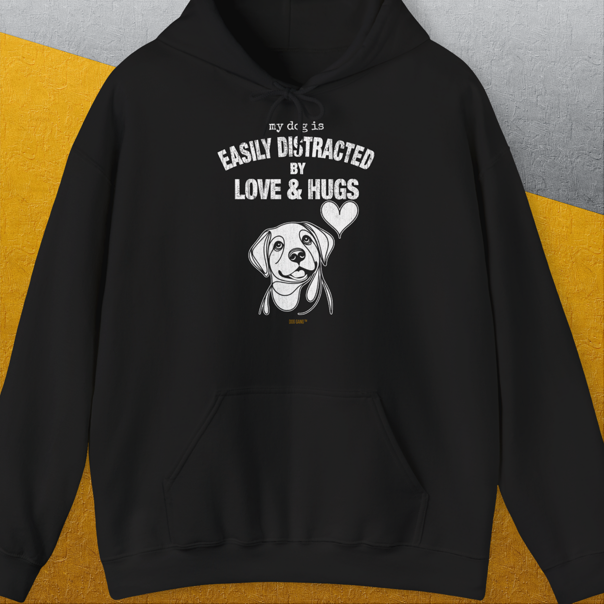 My Dog Is Easily Distracted By - Volume 3: Love And Hugs, Unisex Hoodie-Black, Design by Dog Gang