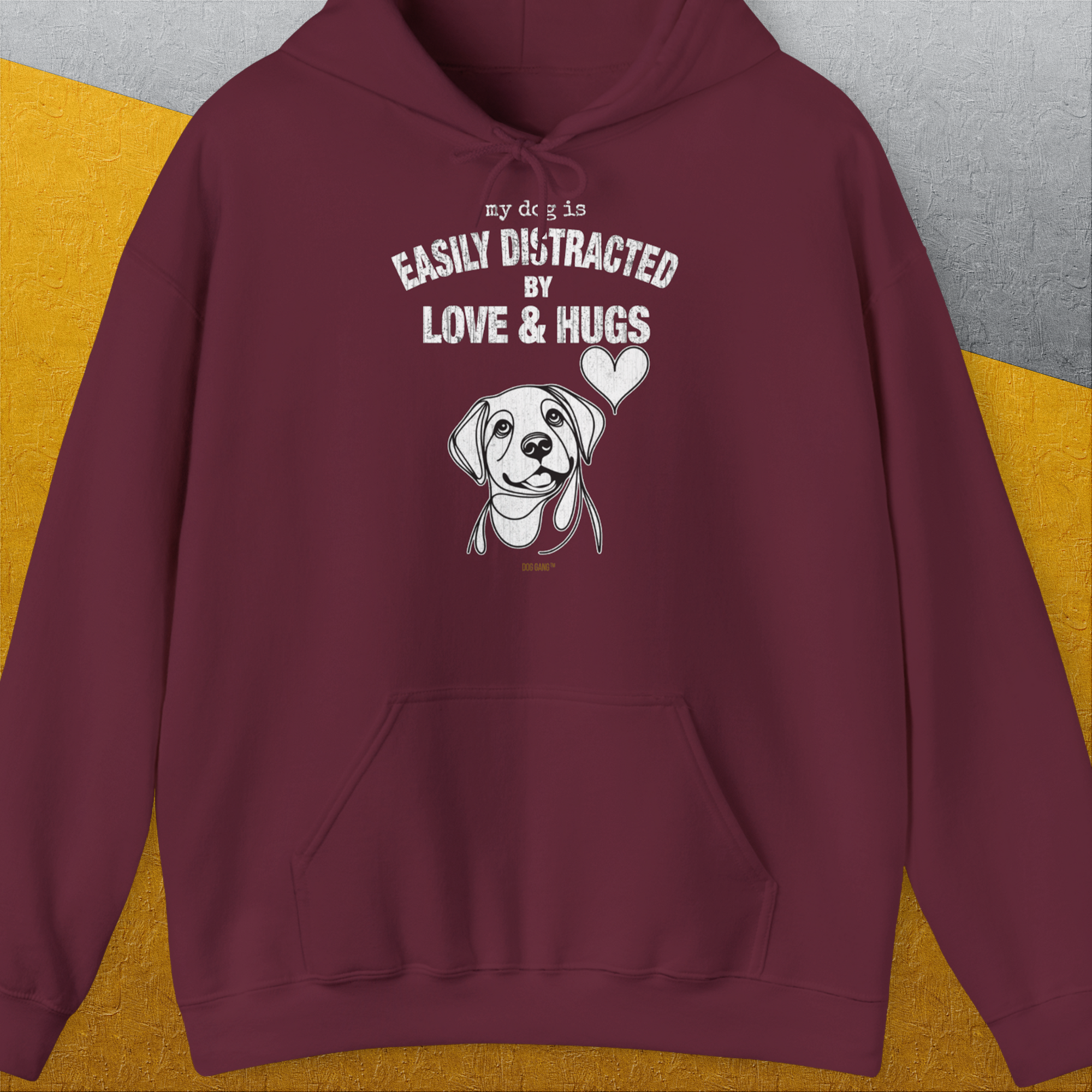 My Dog Is Easily Distracted By - Volume 3: Love And Hugs, Unisex Hoodie-Maroon, Design by Dog Gang