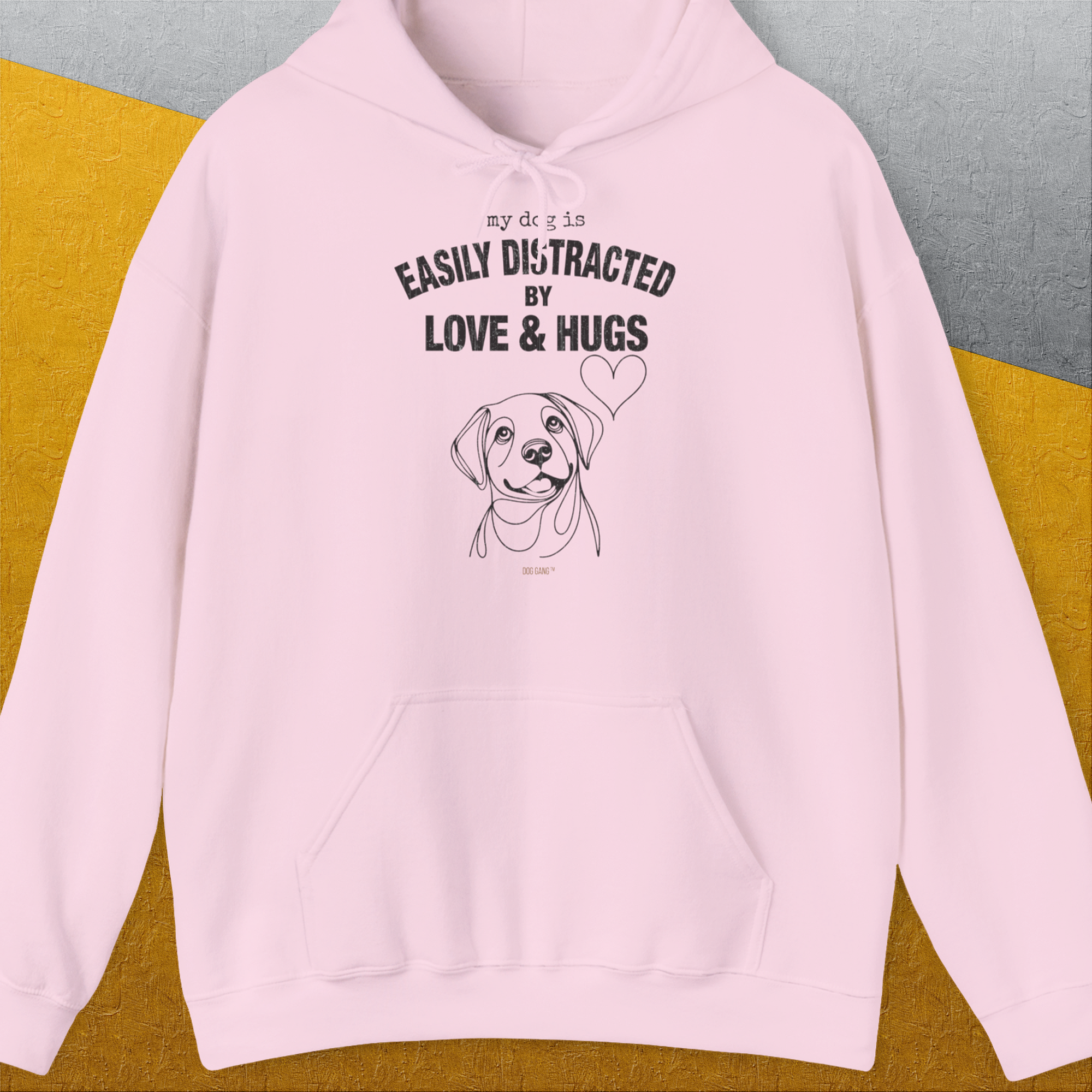 My Dog Is Easily Distracted By - Volume 3: Love And Hugs, Unisex Hoodie-Light Pink. A dog-themed Design from Dog Gang