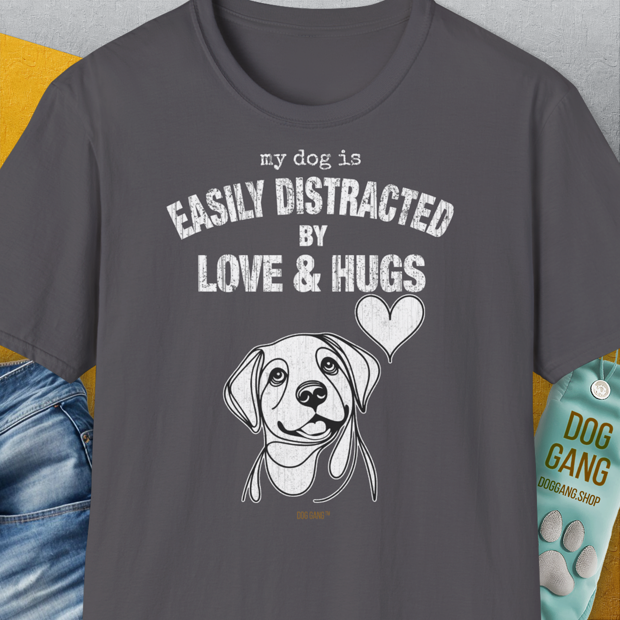My Dog Is Easily Distracted By - Volume 3: Love And Hugs, Unisex T-Shirt-Charcoal, Design by Dog Gang