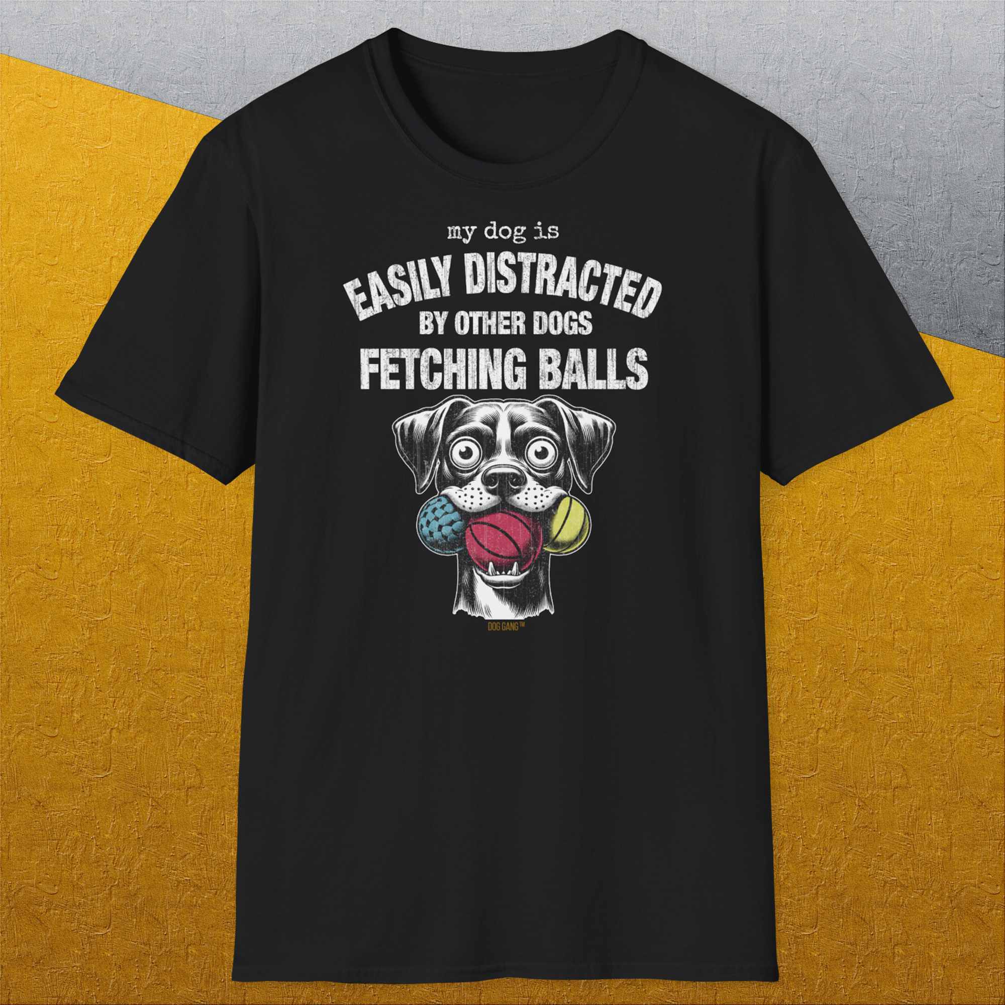 My Dog Is Easily Distracted By - Volume 4: Other Dogs Fetching Balls, Unisex T-Shirt-. A dog-themed Design from Dog Gang