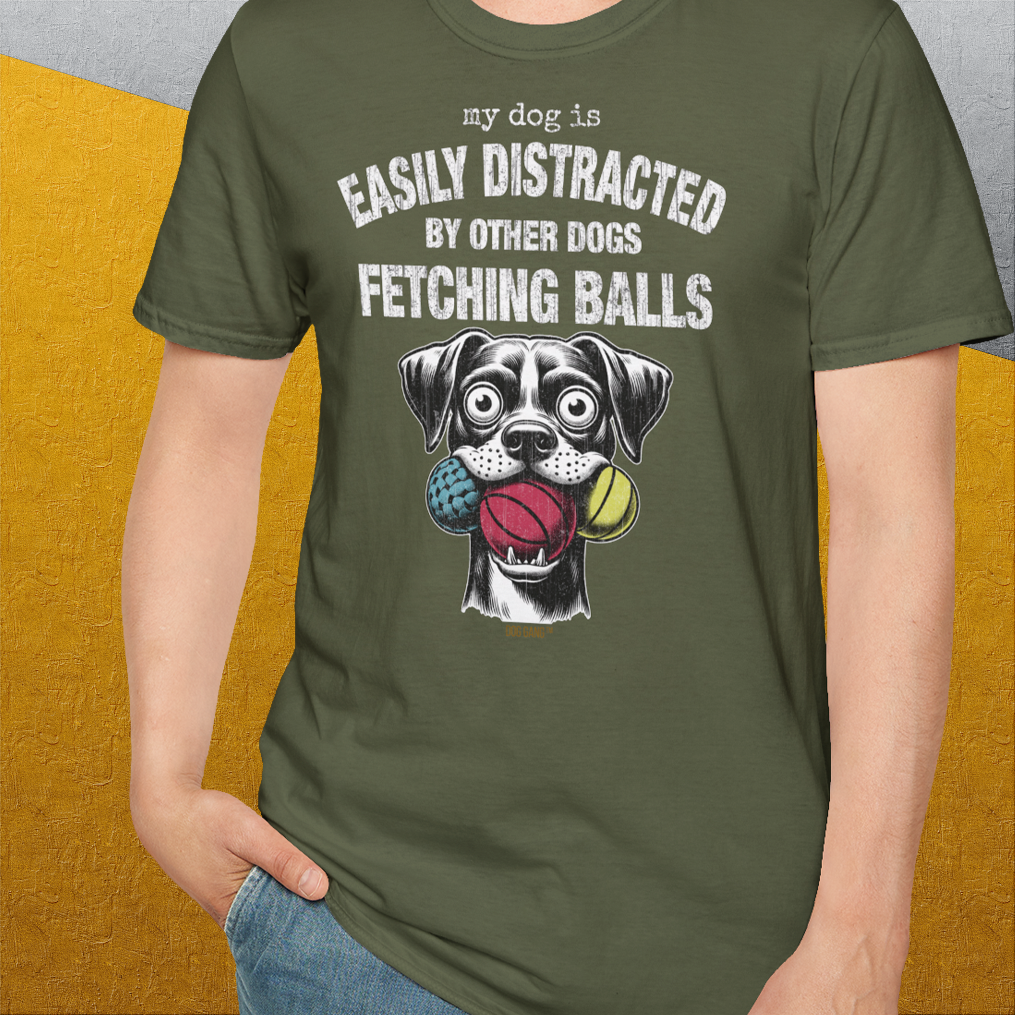My Dog Is Easily Distracted By - Volume 4: Other Dogs Fetching Balls, Unisex T-Shirt-, Design by Dog Gang