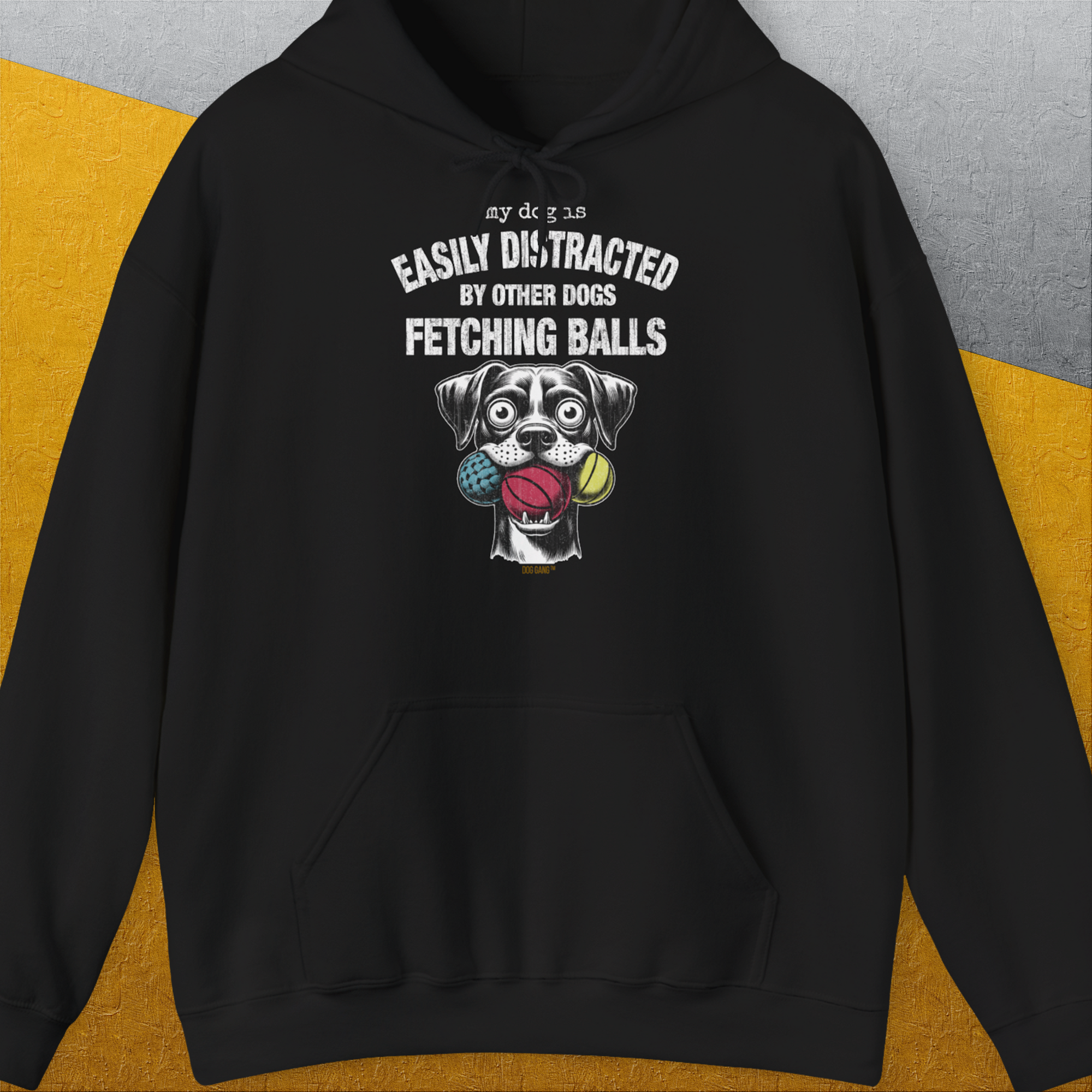 My Dog Is Easily Distracted By - Volume 4: Other Dogs Fetching Balls, Unisex Hoodie-Black, Design by Dog Gang