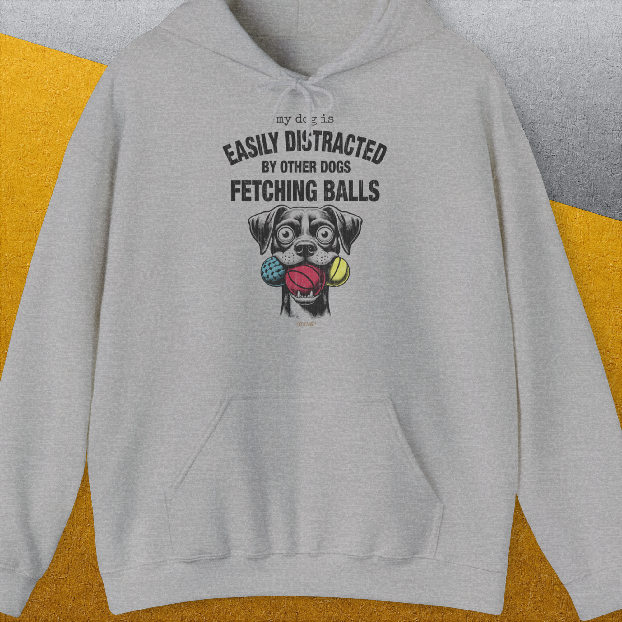 My Dog Is Easily Distracted By - Volume 4: Other Dogs Fetching Balls, Unisex Hoodie-Sport Grey, Design by Dog Gang