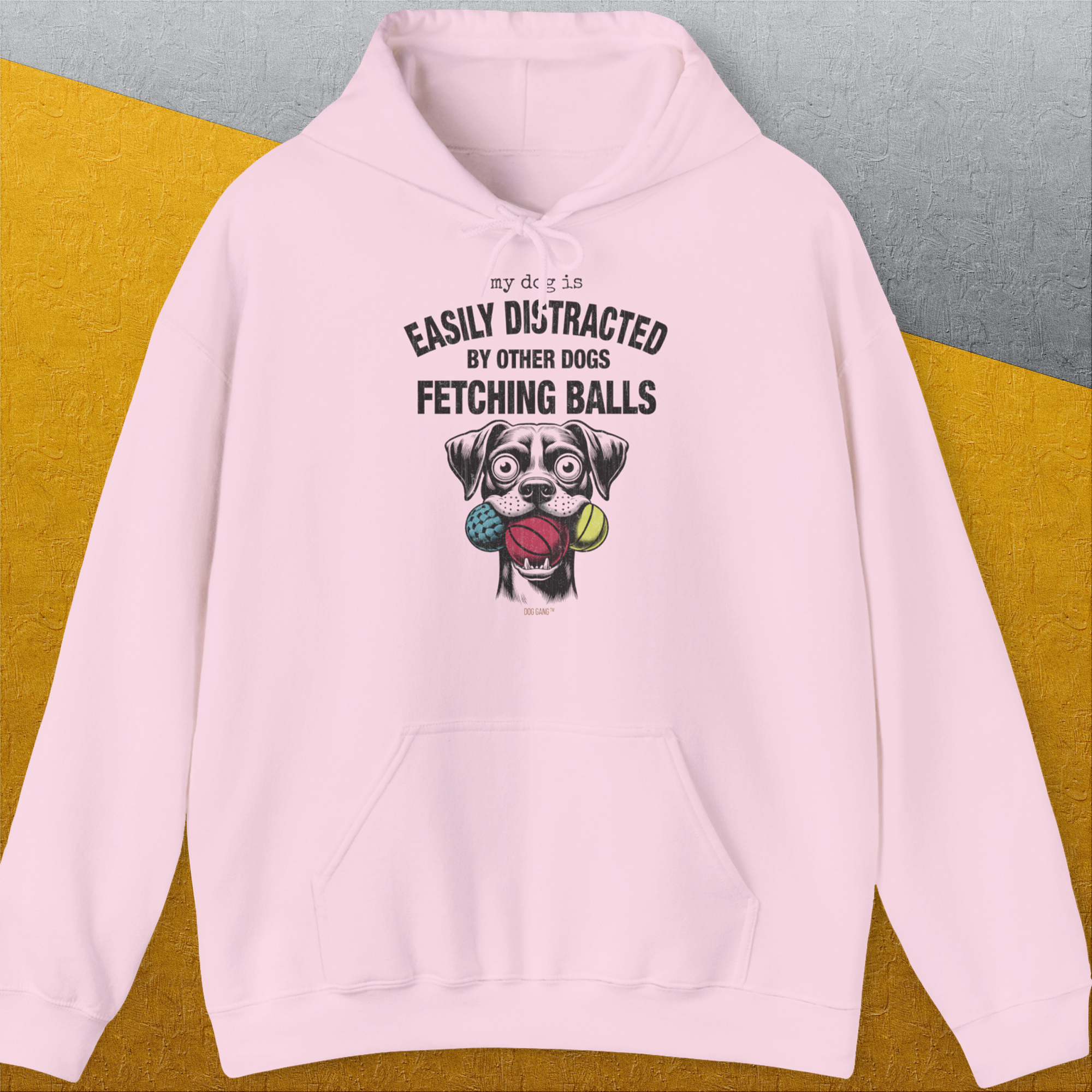 My Dog Is Easily Distracted By - Volume 4: Other Dogs Fetching Balls, Unisex Hoodie-Light Pink, a fun and stylish design for dog lovers from Dog Gang