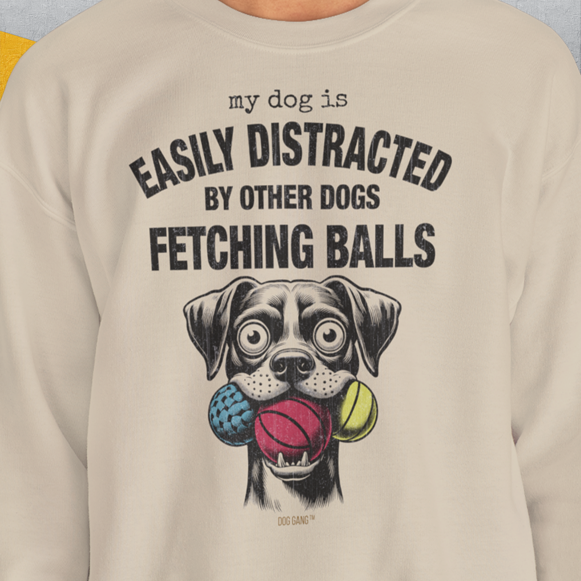 My Dog Is Easily Distracted By - Volume 4: Other Dogs Fetching Balls, Unisex Sweatshirt-, Design by Dog Gang