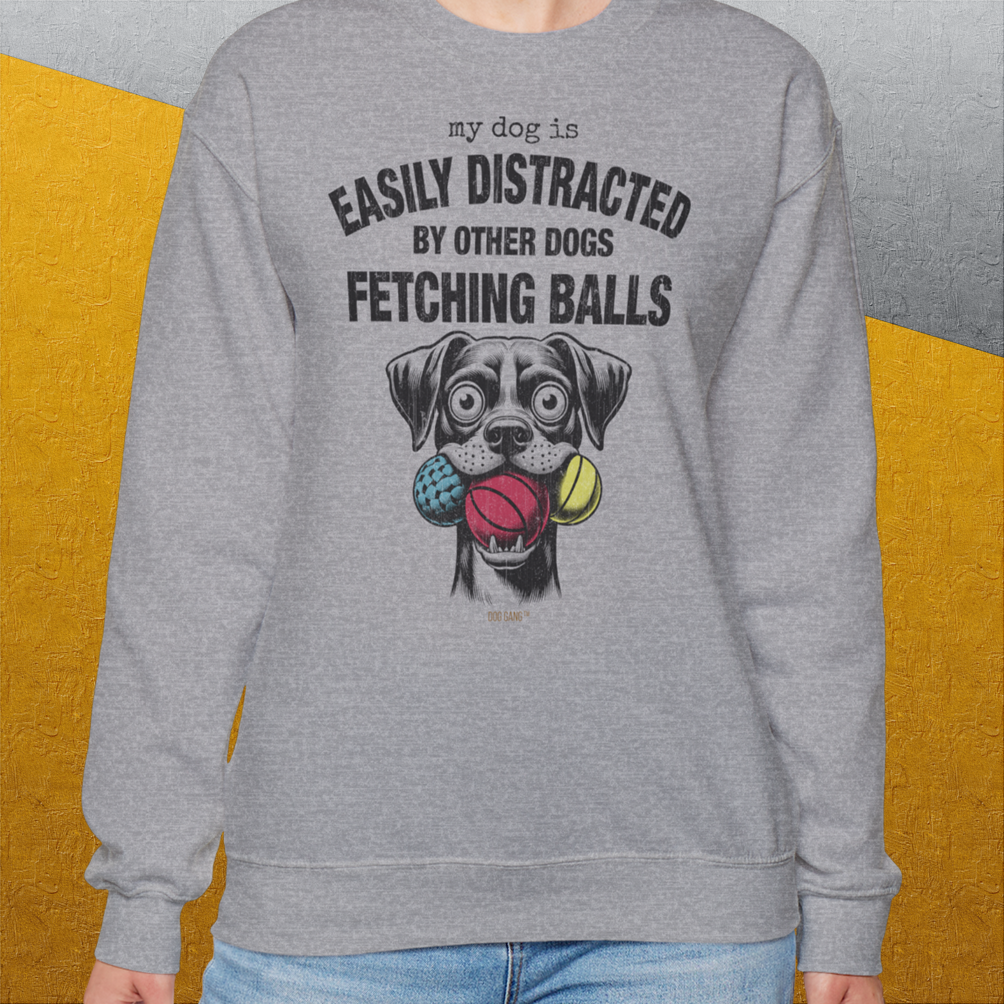 My Dog Is Easily Distracted By - Volume 4: Other Dogs Fetching Balls, Unisex Sweatshirt-, a fun and stylish sweatshirt design for dog lovers from Dog Gang