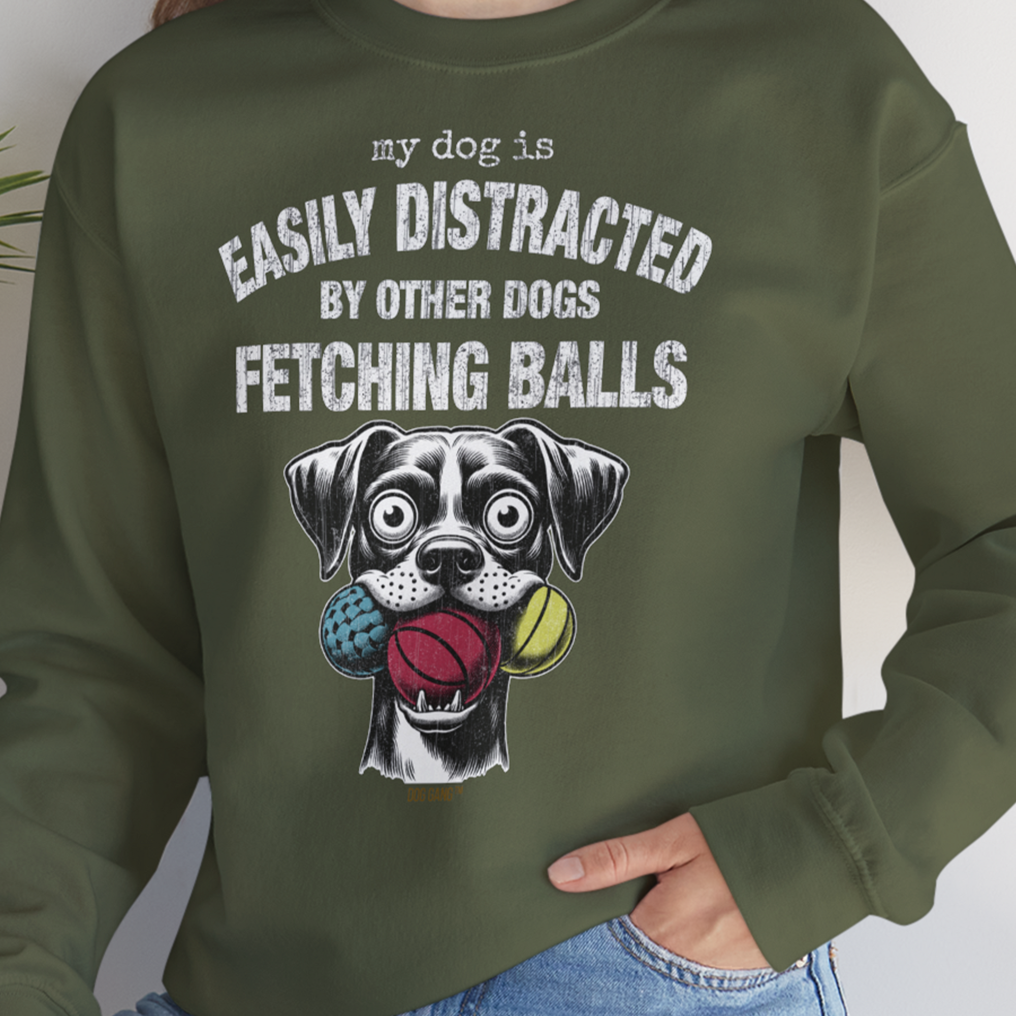 My Dog Is Easily Distracted By - Volume 4: Other Dogs Fetching Balls, Unisex Sweatshirt-, Design by Dog Gang