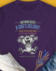 Nothing Beats A Dogs Delight When You Return Home, Volume 2 womens T-shirt highlights a funny dog illustration, perfect for any dog lover gift. Designed by Dog Gang.
