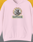 The hoodie showcases a funny dog shirt design with the saying One Human Year = Ten Dog Years, Volume 4 featuring a vintage circular koala graphic. Designed by Dog Gang.