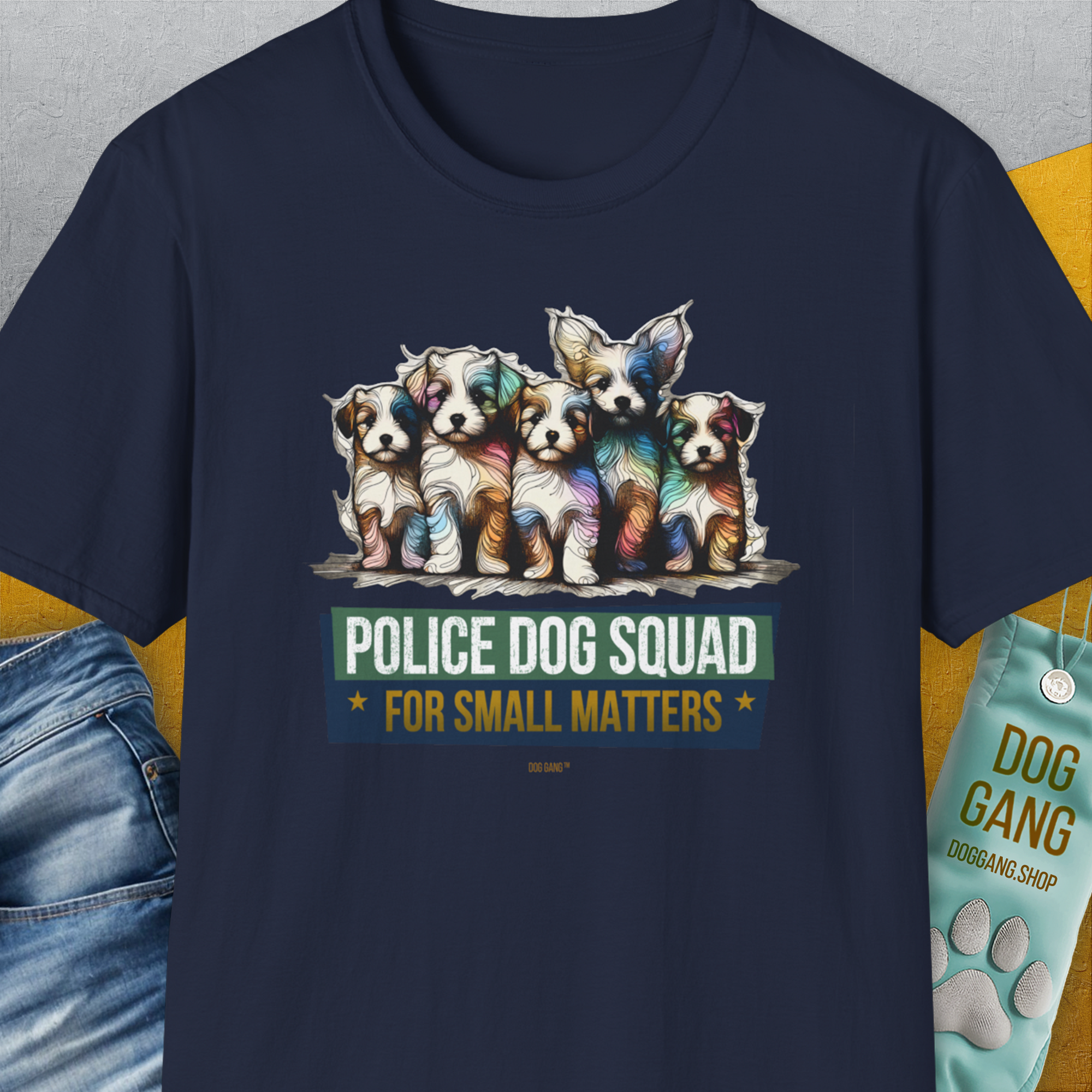 Police Dog Squad For Small Matters, Volume 1, Unisex T-Shirt-Navy, Design by Dog Gang