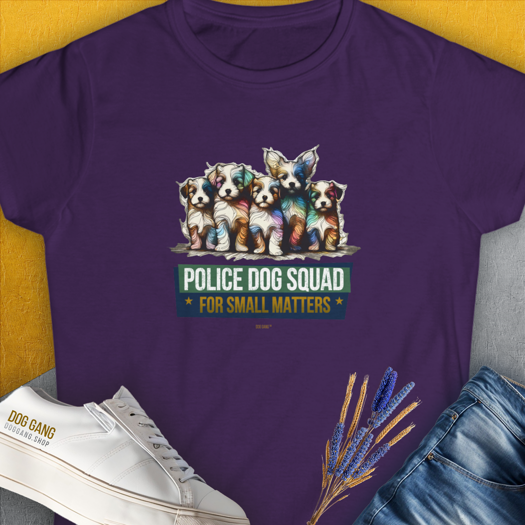 Police Dog Squad For Small Matters, Volume 1, Women's T-Shirt-Purple, a cool and stylish design with a funny saying from Dog Gang