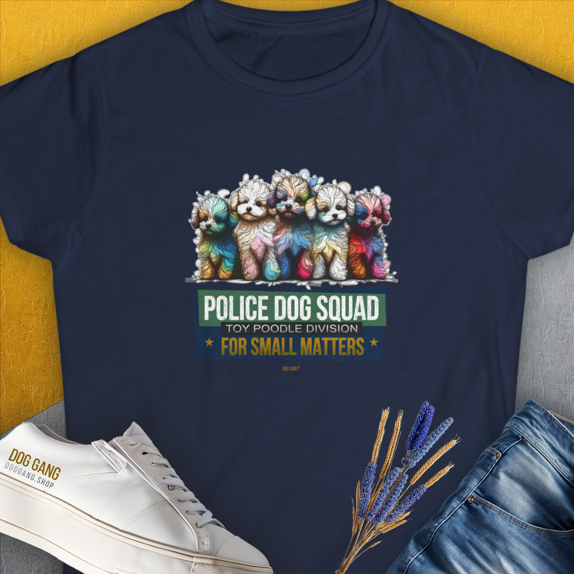 Police Dog Squad For Small Matters (Toy Poodle Division), Volume 2, Women's T-Shirt-Navy, a cool and stylish design with a funny saying from Dog Gang