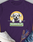 Say Hi Series, Volume 1 Womens T-Shirt highlights a playful puppy with the quote, Just wanna say hi to all the dog lovers out there! Perfect for any dog person. Designed by Dog Gang.