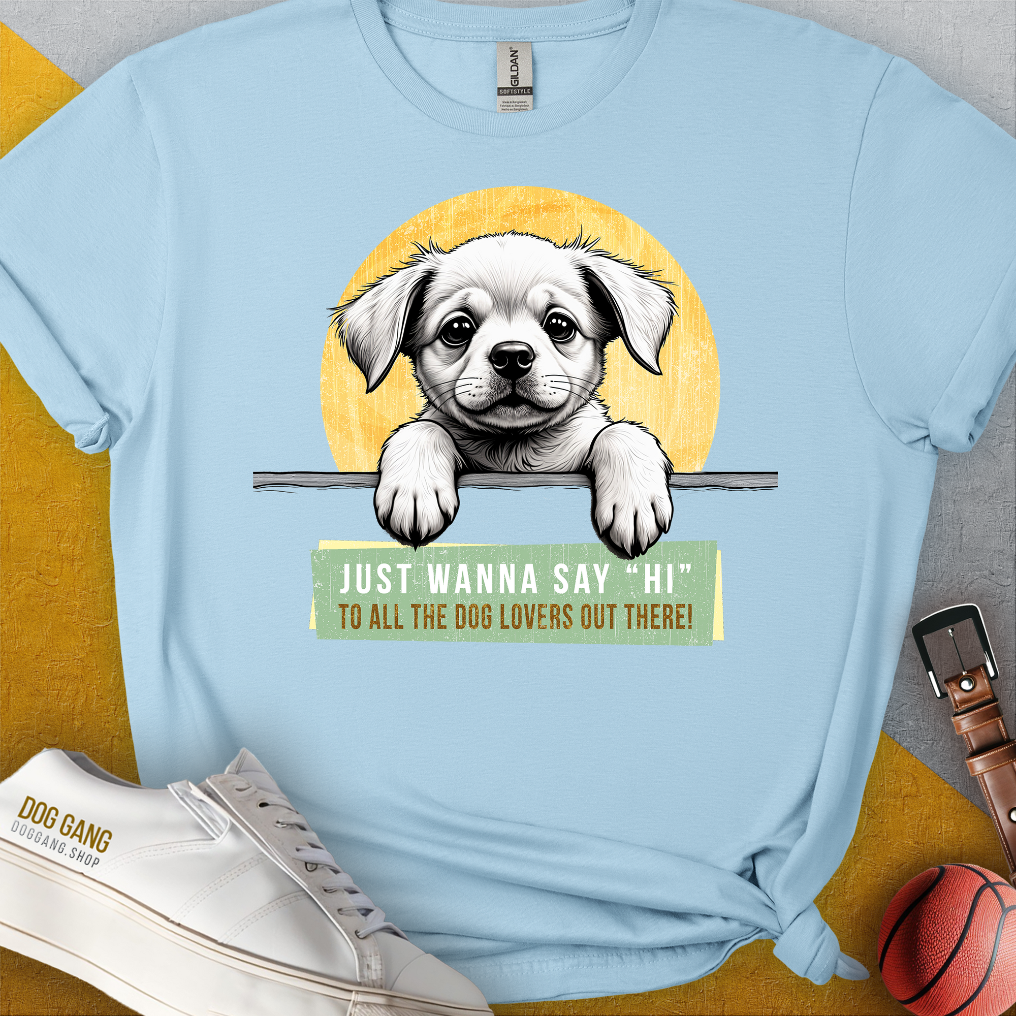 "Say Hi" Series, Volume 1, Unisex T-Shirt-Light Blue-cooles Tee mit lustigem Spruch für Hundefreunde, Design by Dog Gang