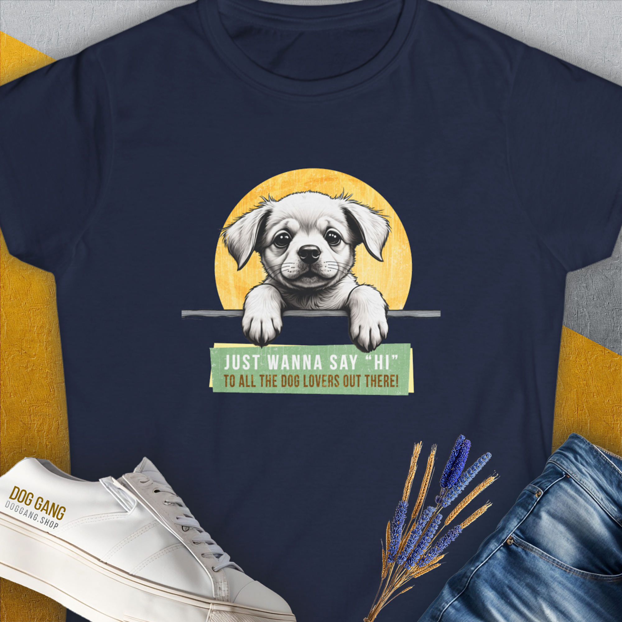 "Say Hi" Series, Volume 1, Women's T-Shirt-Navy, a cool and stylish design with a funny saying from Dog Gang