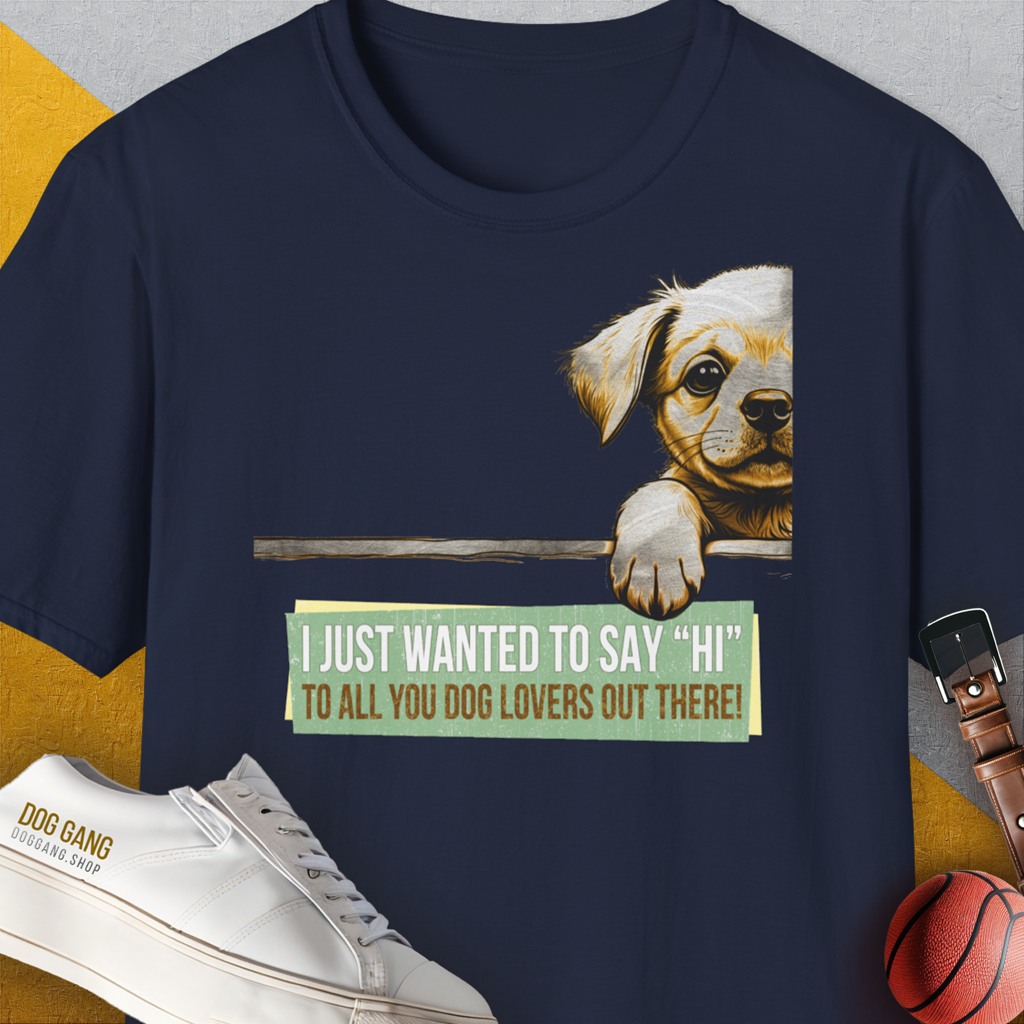 "Say Hi" Series, Volume 2, Unisex T-Shirt-Navy-witziges Shirt mit lustigem Spruch für Hundefreund, Design by Dog Gang