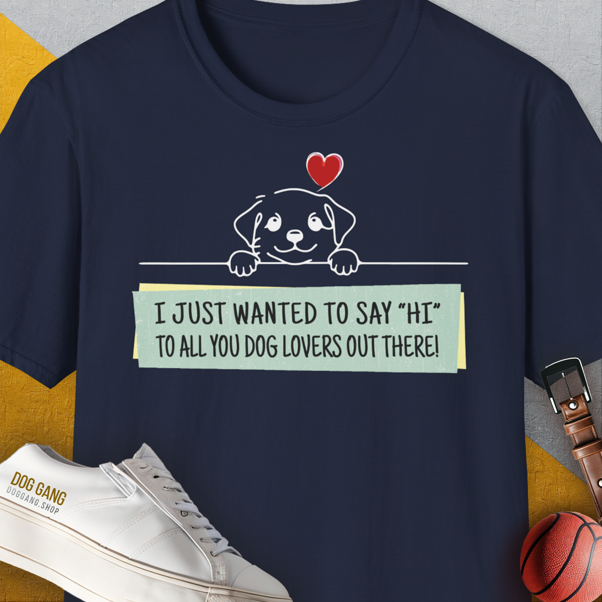 "Say Hi" Series, Volume 3, Unisex T-Shirt-Navy-lustiges Shirt für Hundeliebhaber, Design by Dog Gang