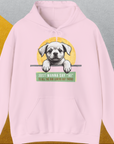 "Say Hi" Series, Volume 1, Unisex Hoodie-Light Pink-lustiger Spruch mit Hund auf weichem Kapuzenpulli für in- und outdoor. Design by Dog Gang