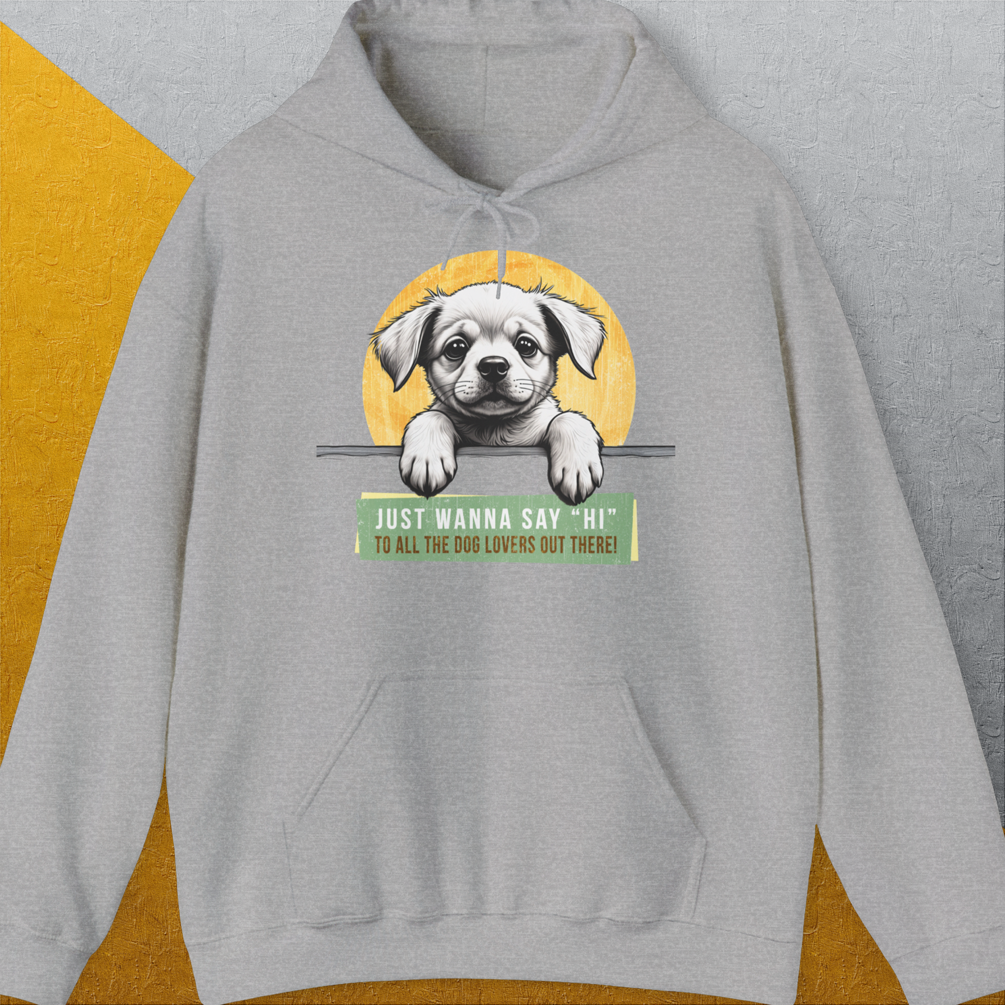 "Say Hi" Series, Volume 1, Unisex Hoodie-Sport Grey-Kapuzi mit lustigem Spruch für Hundefreunde, Design by Dog Gang