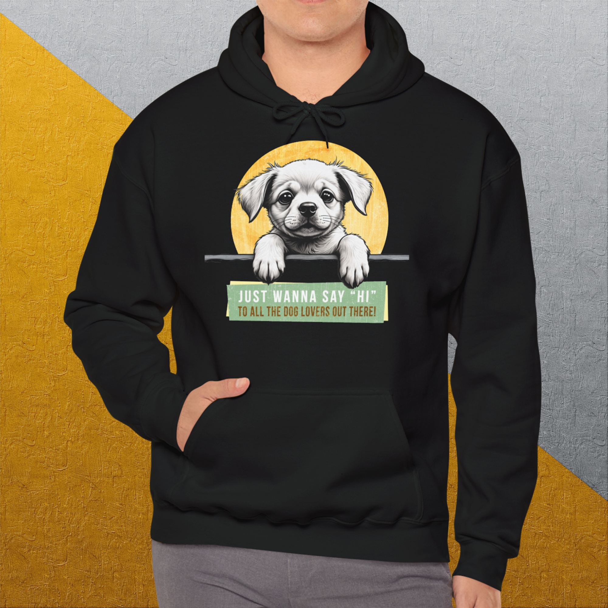 "Say Hi" Series, Volume 1, Unisex Hoodie-Kapuzensweatshirt für Hundefreunde, lustiger Spruch mit Hund, Design by Dog Gang