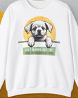 "Say Hi" Series, Volume 1, Unisex Sweatshirt-White-originelles und witziges Shirt mit Hund, Design by Dog Gang