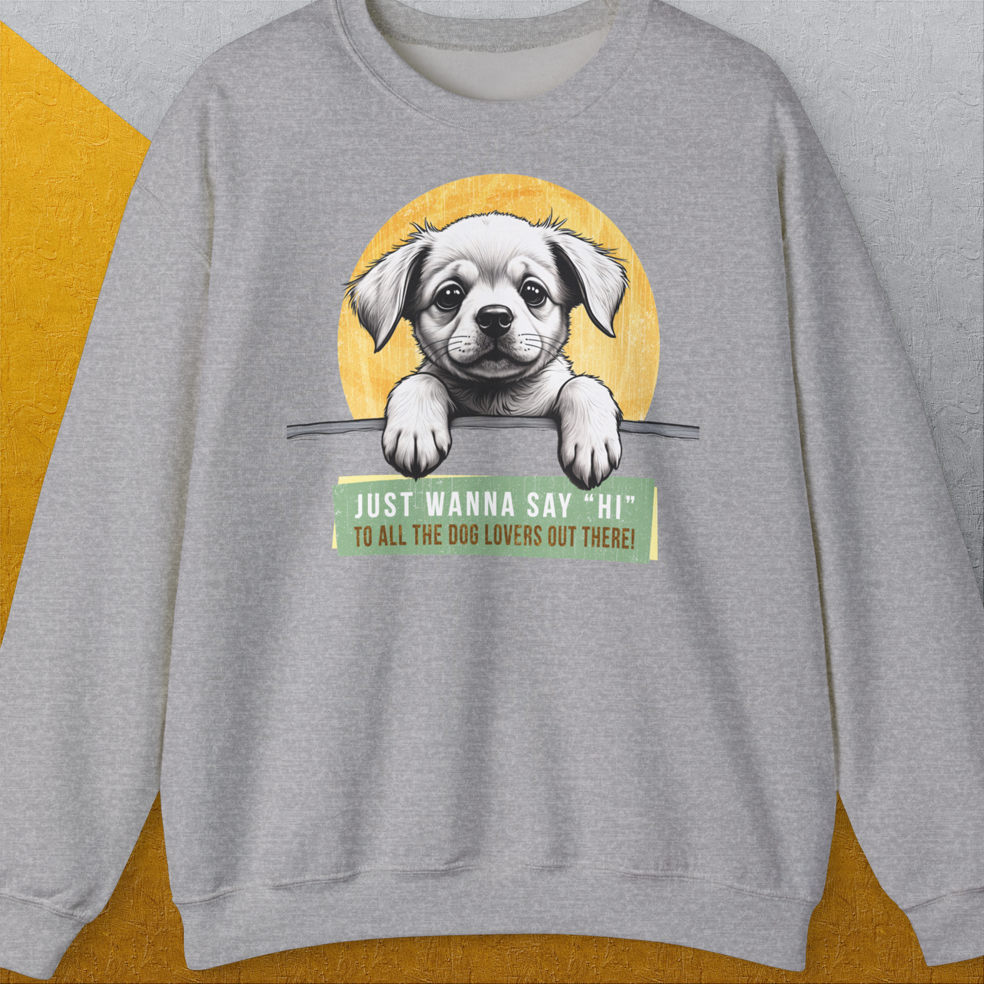 "Say Hi" Series, Volume 1, Unisex Sweatshirt-Sport Grey-für Hundebesitzer, lustiges Shirt, Design by Dog Gang