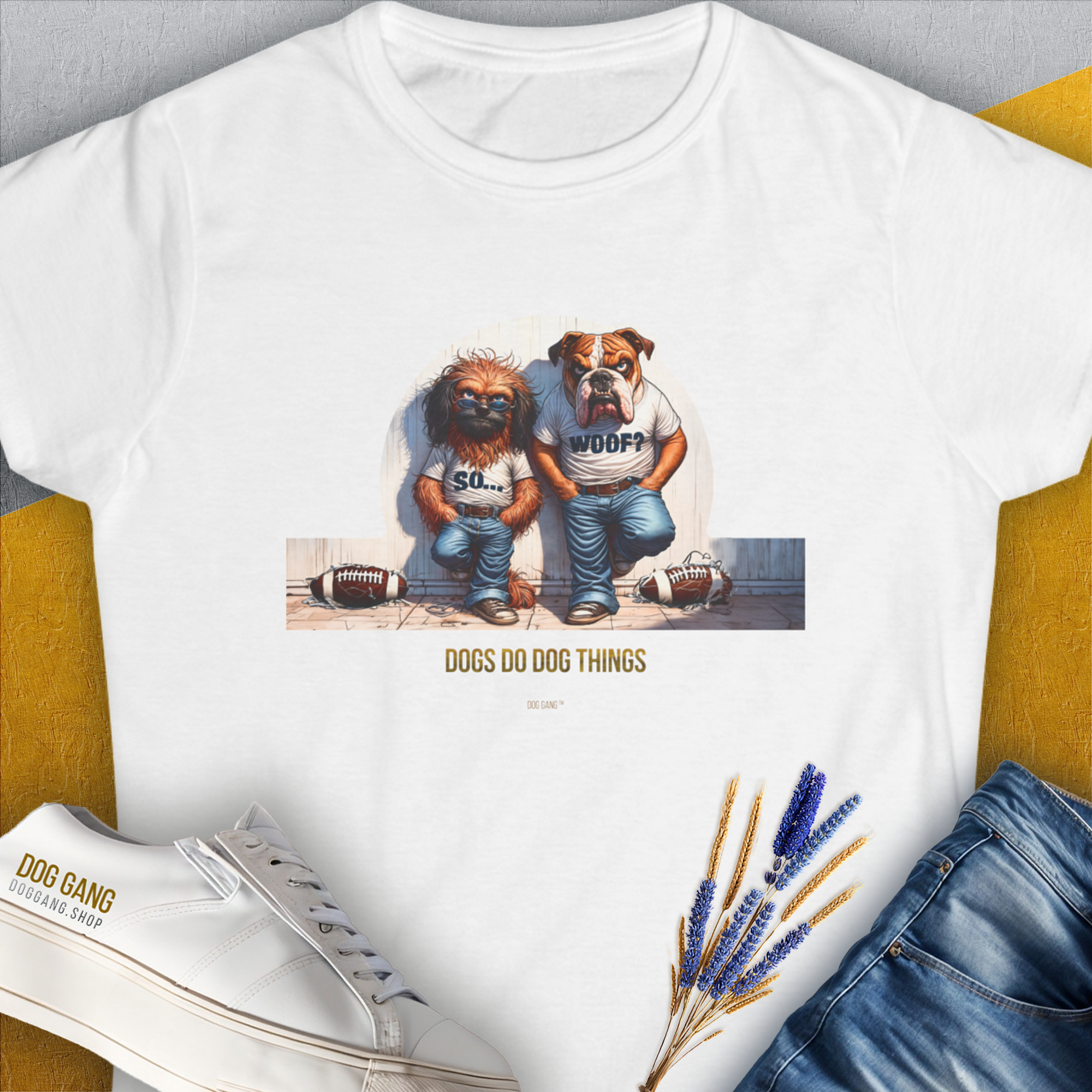 So... Woof? Volume 7, Women's T-Shirt-White. For dog lovers and dog owners. Design by Dog Gang