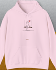 The Dog Gang Minimalistic Series I, Volume 1 Unisex Hoodie in Light Pink features a cute dog design with a red heart. Perfect for any dog lover. Designed by Dog Gang.