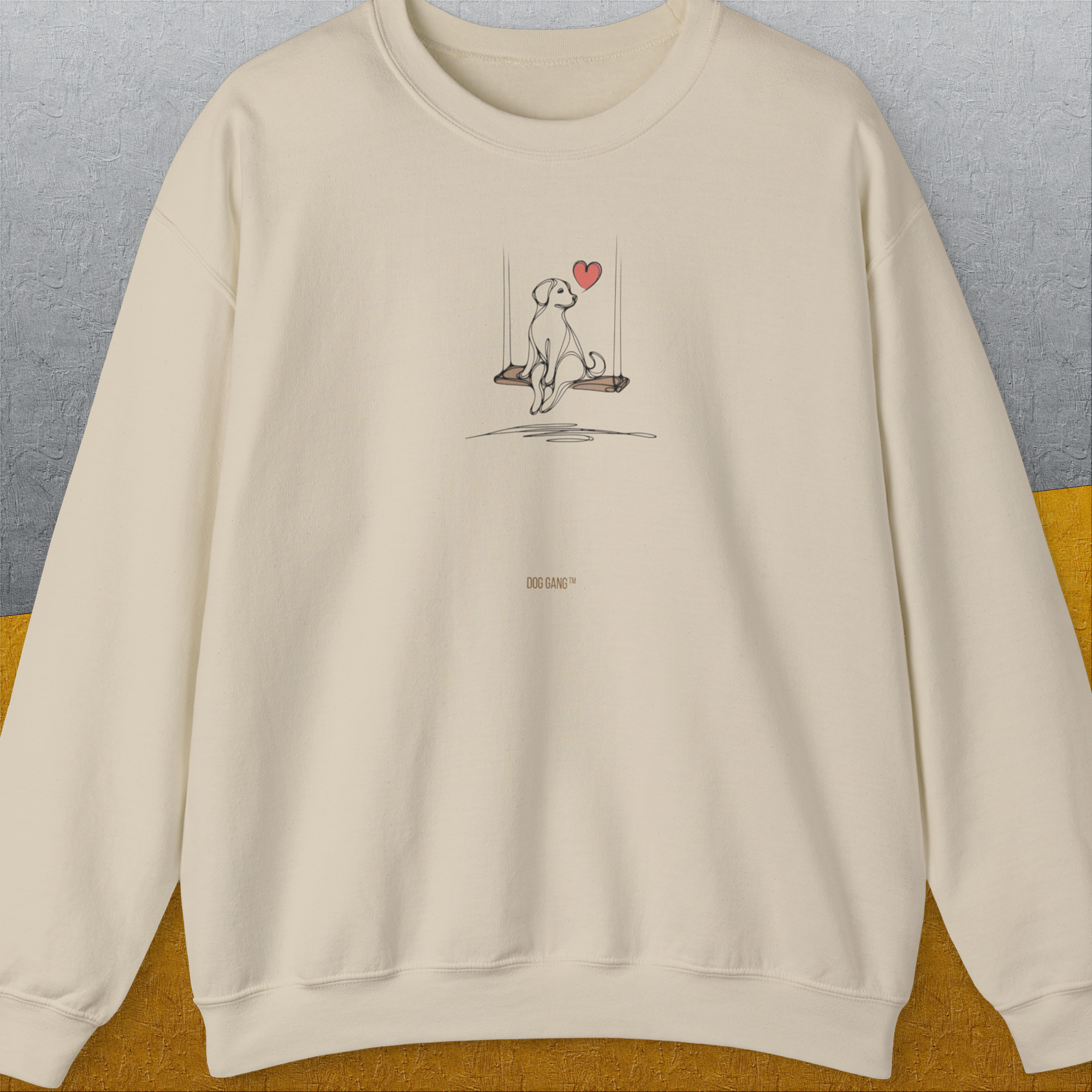 This dog-themed shirt features a minimalistic line drawing of a dog with a red heart, perfect for any dog lover. Designed by Dog Gang.