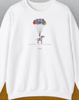 Funny dog shirt featuring a cartoon dog with colorful balloons floating above. Designed by Dog Gang.