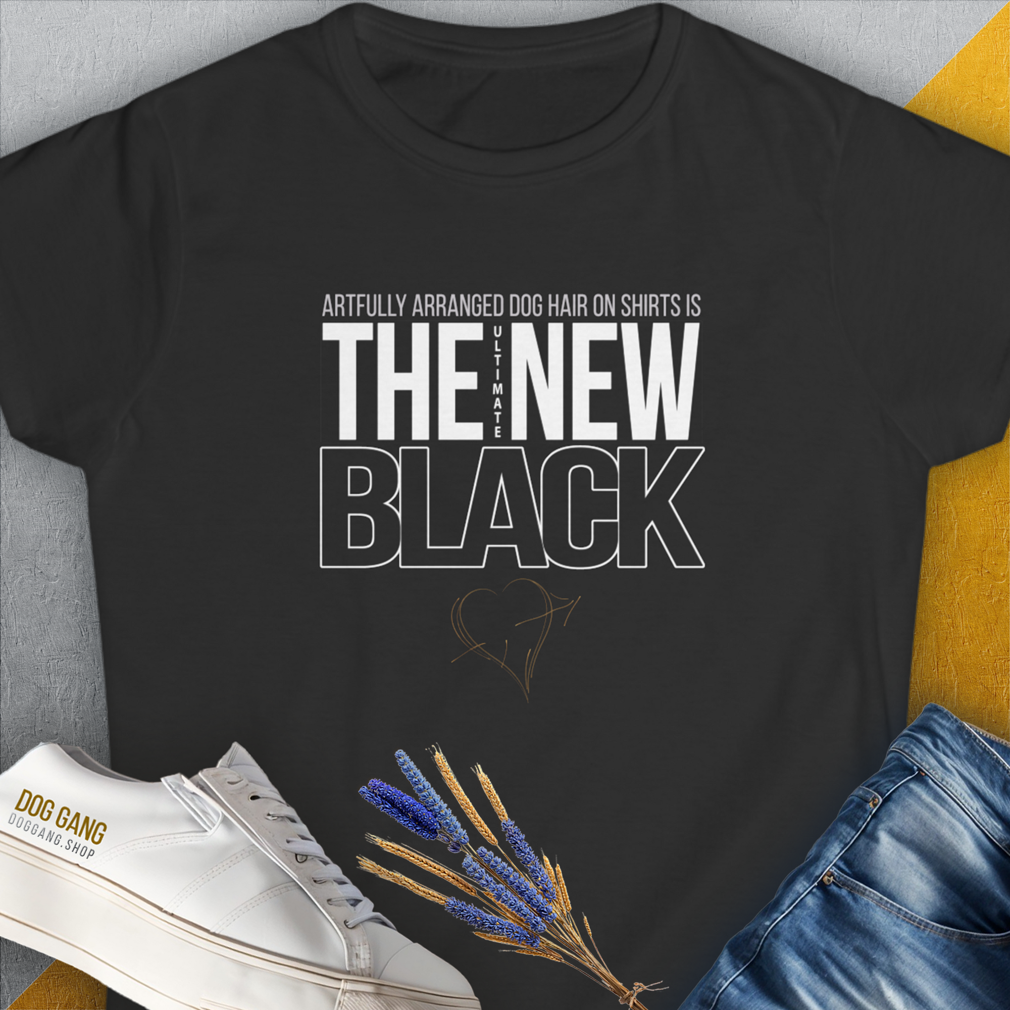 Artfully arranged dog hair on shirts is the new black quote in a cute dog design. Perfect for any dog lover. Designed by Dog Gang.