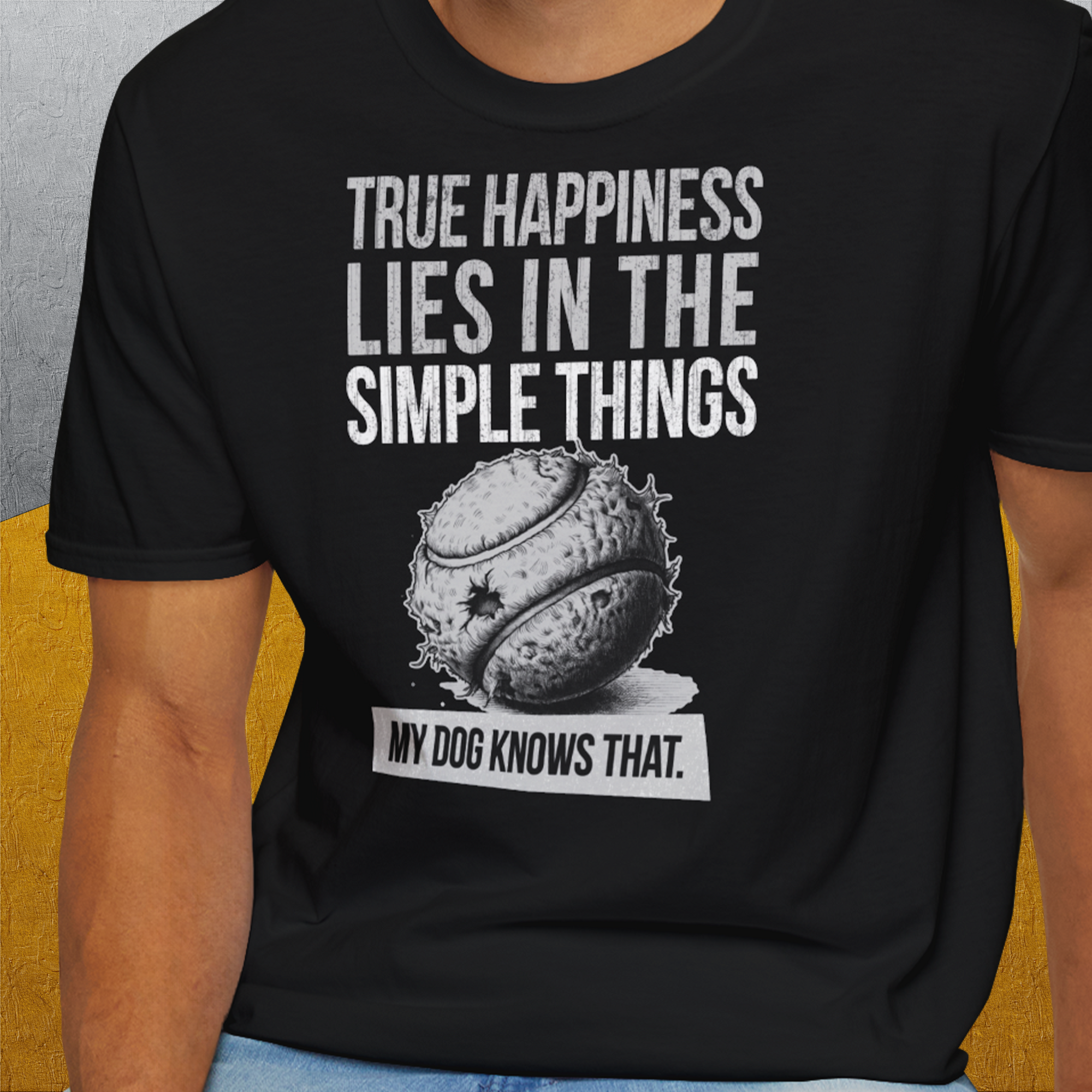 True Happiness Series One, Volume 1, Unisex T-Shirt-humorvolles Hundeshirt, lustiger Spruch mit Hund, Design by Dog Gang
