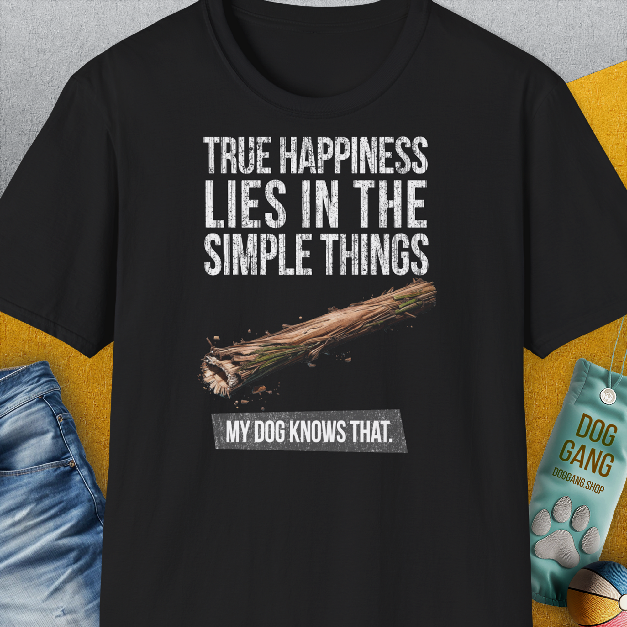 True Happiness Series One, Volume 2, Unisex T-Shirt-Black-cooles Tee mit lustigem Spruch für Hundefreunde, Design by Dog Gang