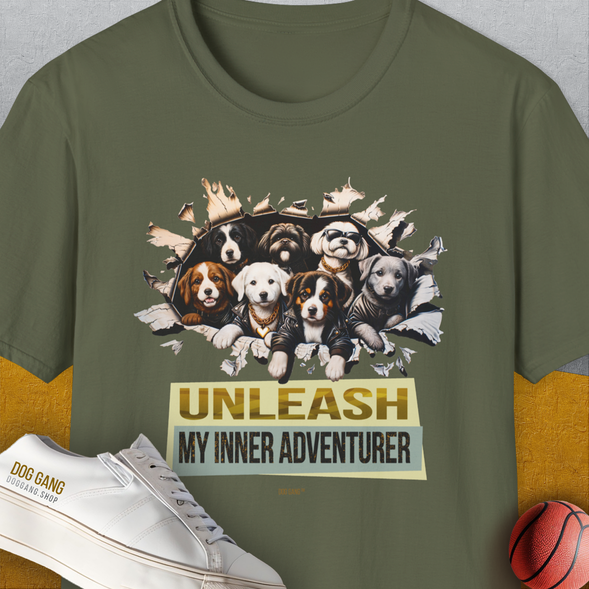 Unleash-Series (My Inner Adventurer), Volume 2, Unisex T-Shirt-Military Green, Design by Dog Gang