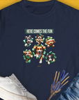 This Womens T-Shirt features a funny dog design with cartoon dogs and playful text. Its from The Unleash-Series: Here Comes The Fun, Volume 4. Designed by Dog Gang.