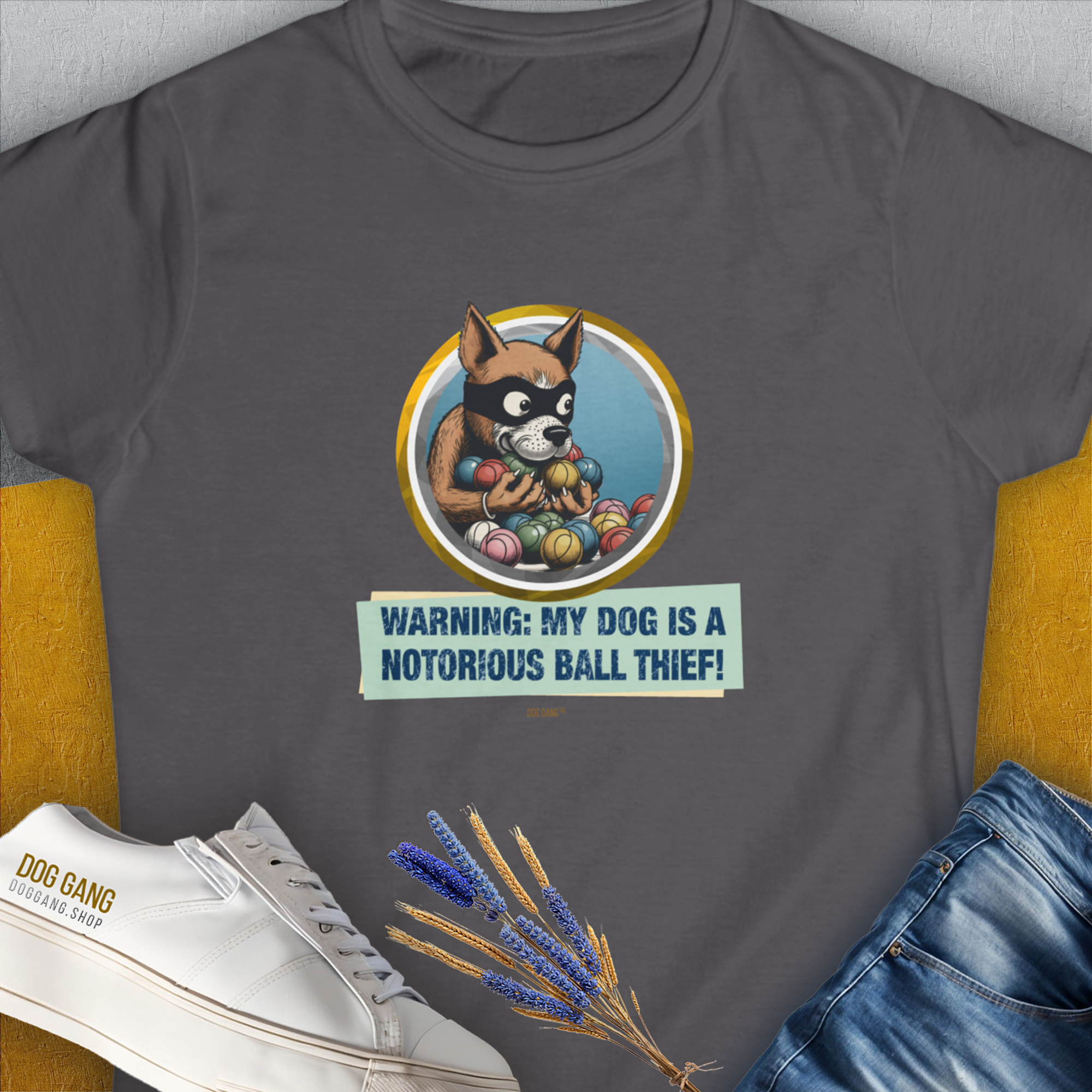 Warning: My Dog Is A Notorious Ball Thief, Volume 1, Women's T-Shirt-. A dog-themed Design from Dog Gang