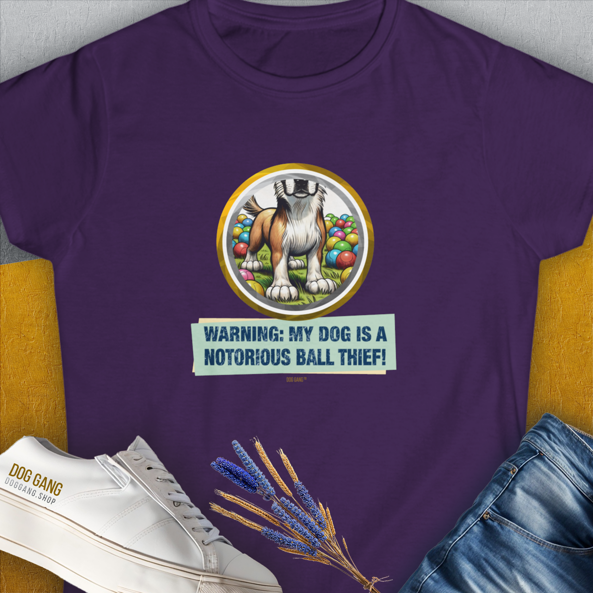 Warning: My Dog Is A Notorious Ball Thief, Volume 2, Women's T-Shirt-Purple, a cool and stylish design with a funny saying from Dog Gang
