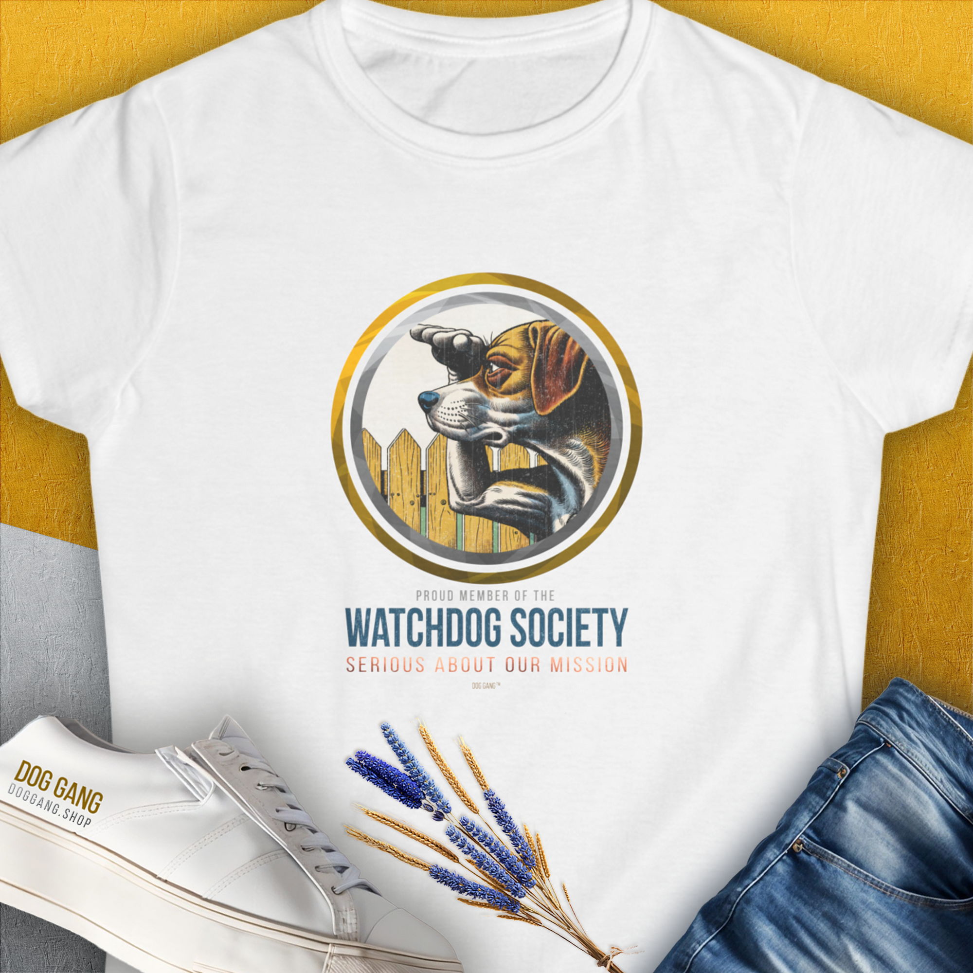 Watchdog Society Series, Volume 2, Women's T-Shirt-White. For dog lovers and dog owners. Design by Dog Gang