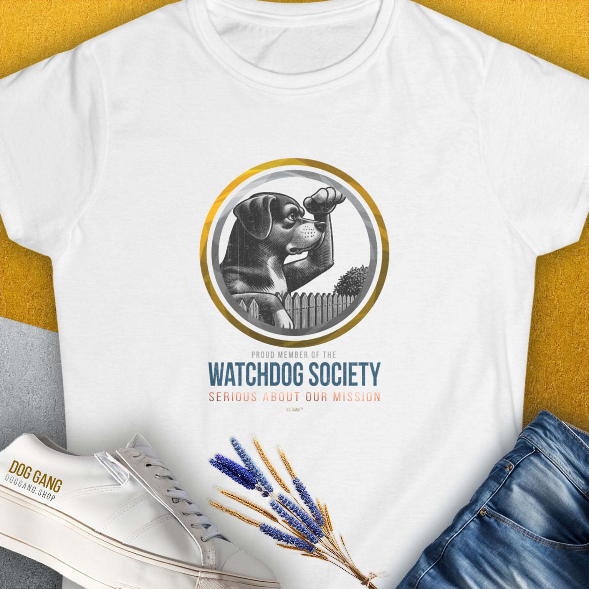 Watchdog Society Series, Volume 3, Women's T-Shirt-White. For dog lovers and dog owners. Design by Dog Gang