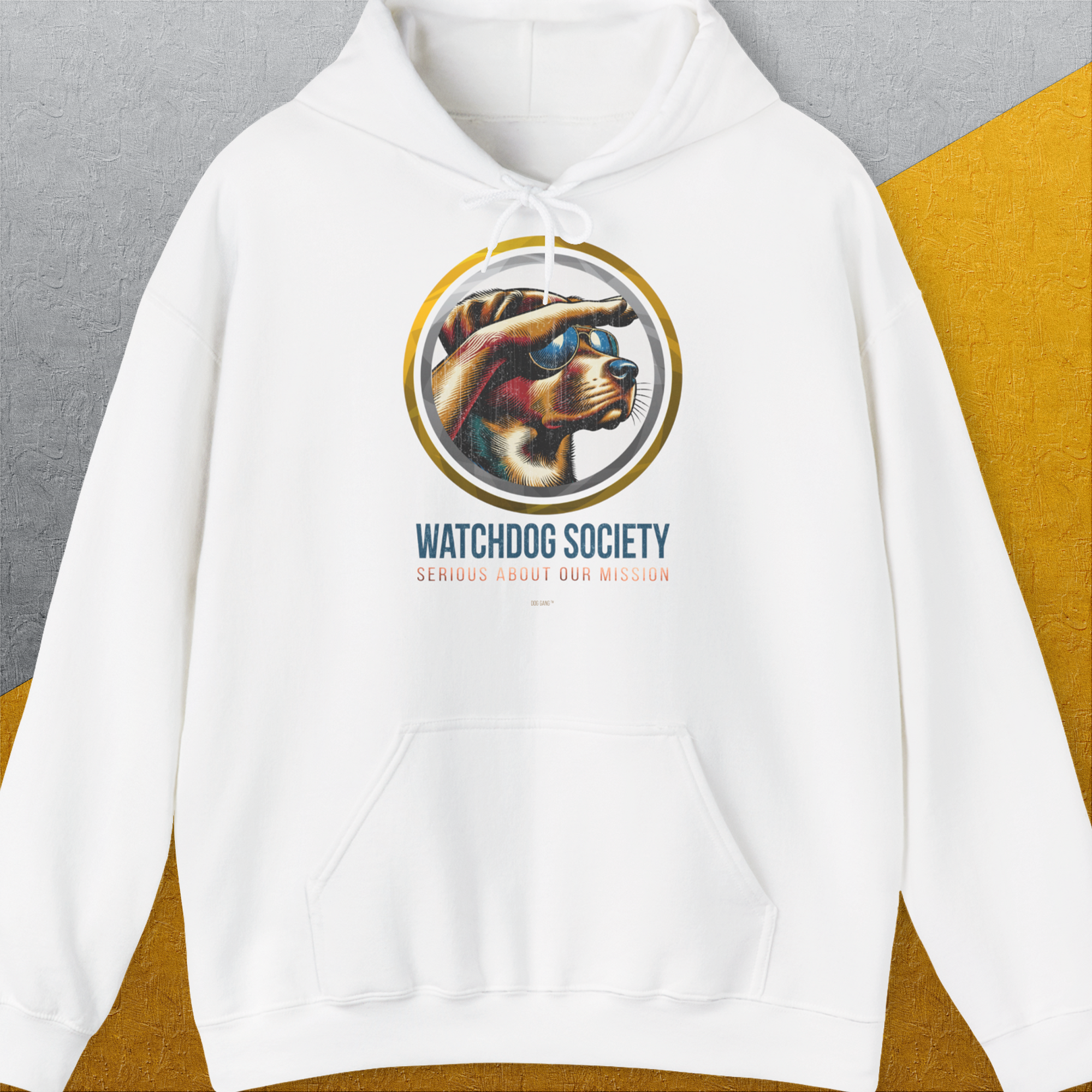 Watchdog Society Series, Volume 1, Unisex Hoodie-White-humorvolles Hundeshirt, lustiger Spruch mit Hund, Design by Dog Gang